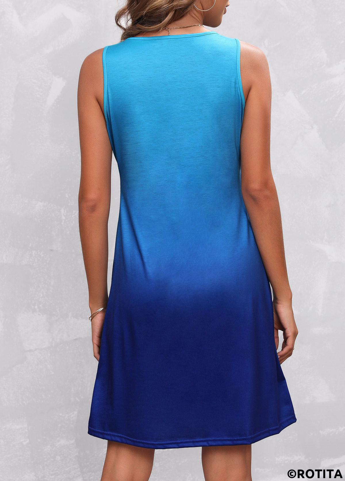 Robe bleu ombré à larges bretelles à plis