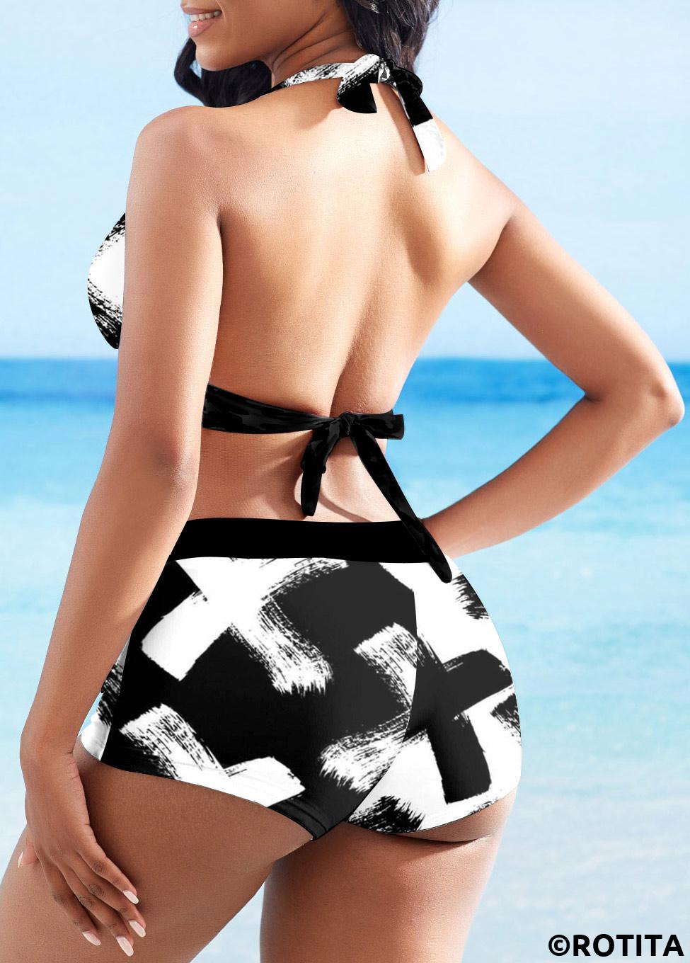 ROTITA Ensemble de bikini dos nu à imprimé graffiti