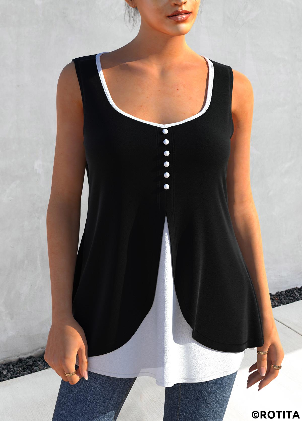 Rotita schwarzes zweiteiliges Tanktop mit breiten Trägern