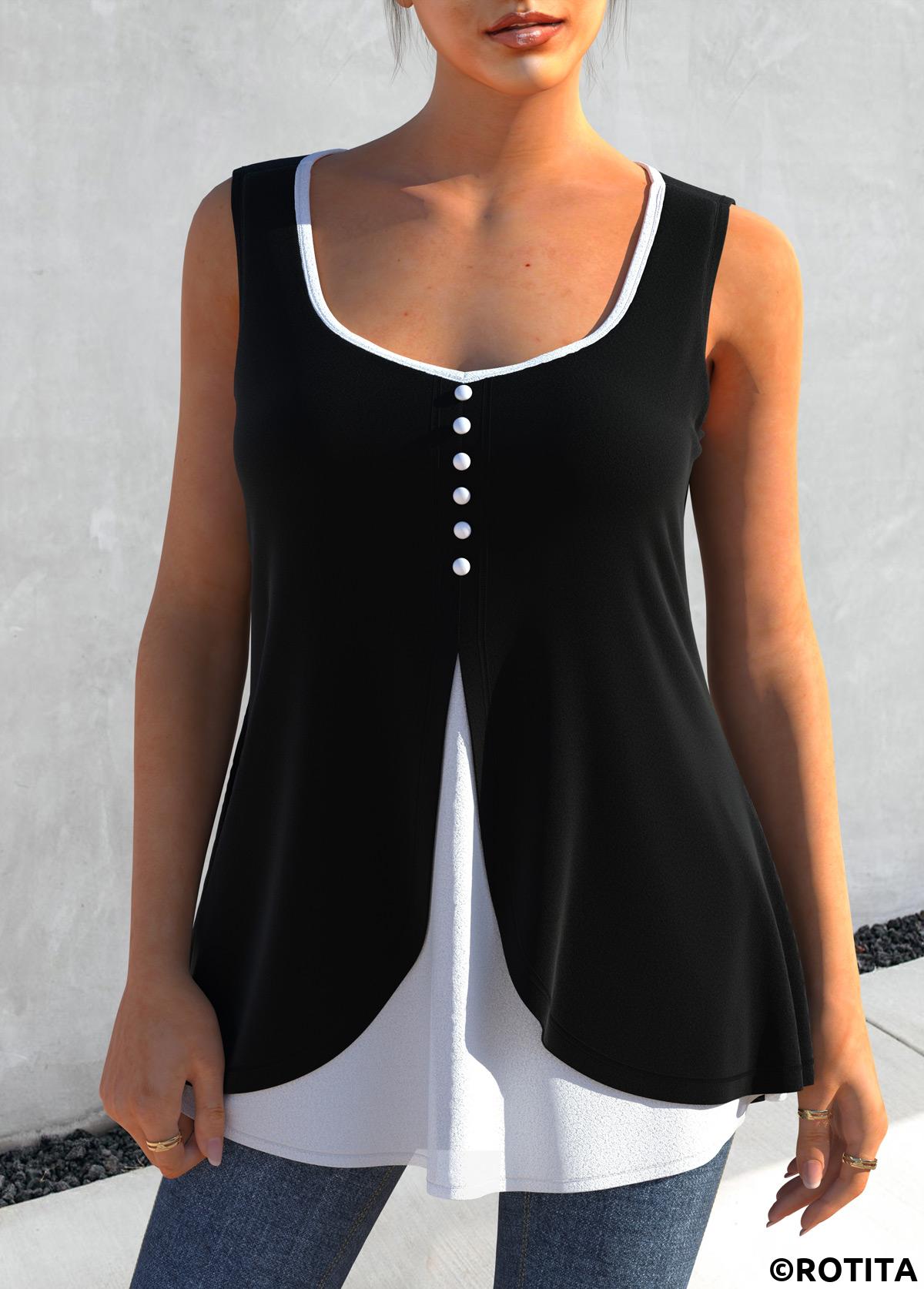 Rotita schwarzes zweiteiliges Tanktop mit breiten Trägern