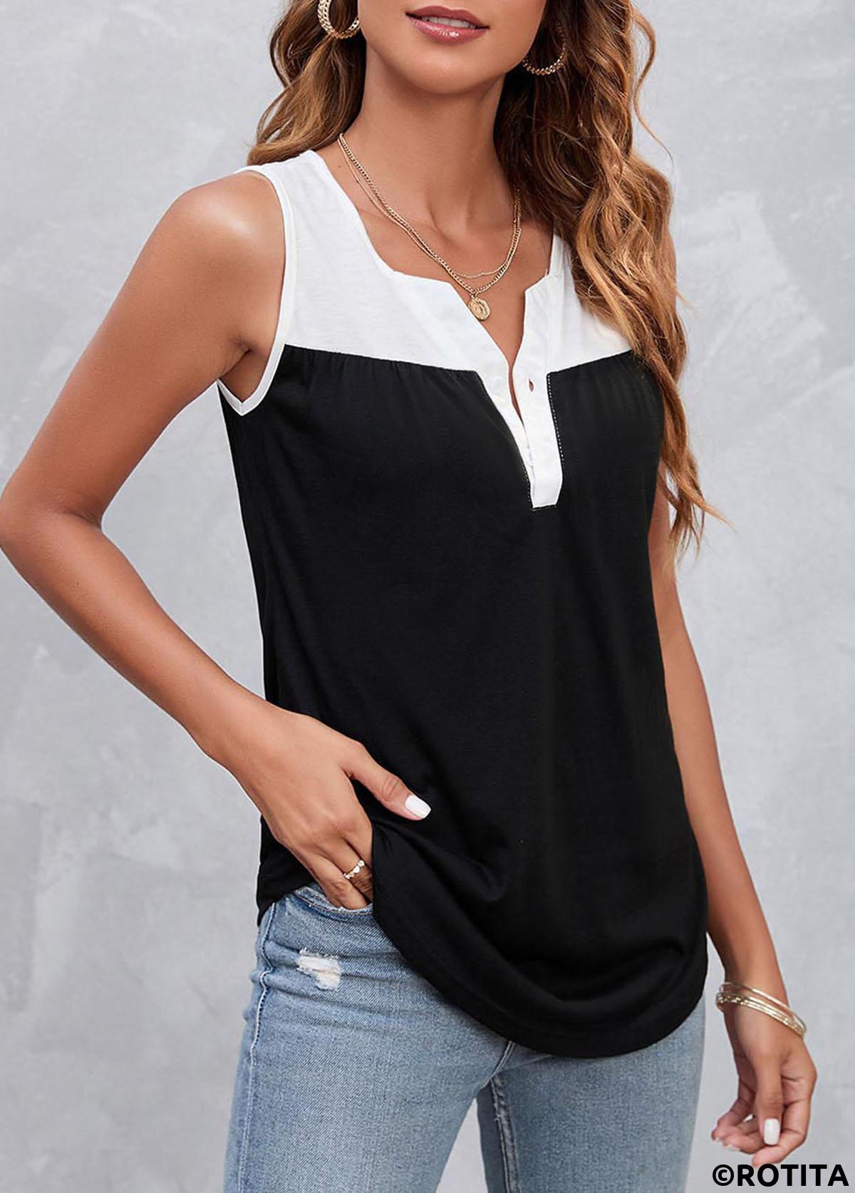 Schwarzes kontrastierendes Tanktop mit geteiltem Ausschnitt