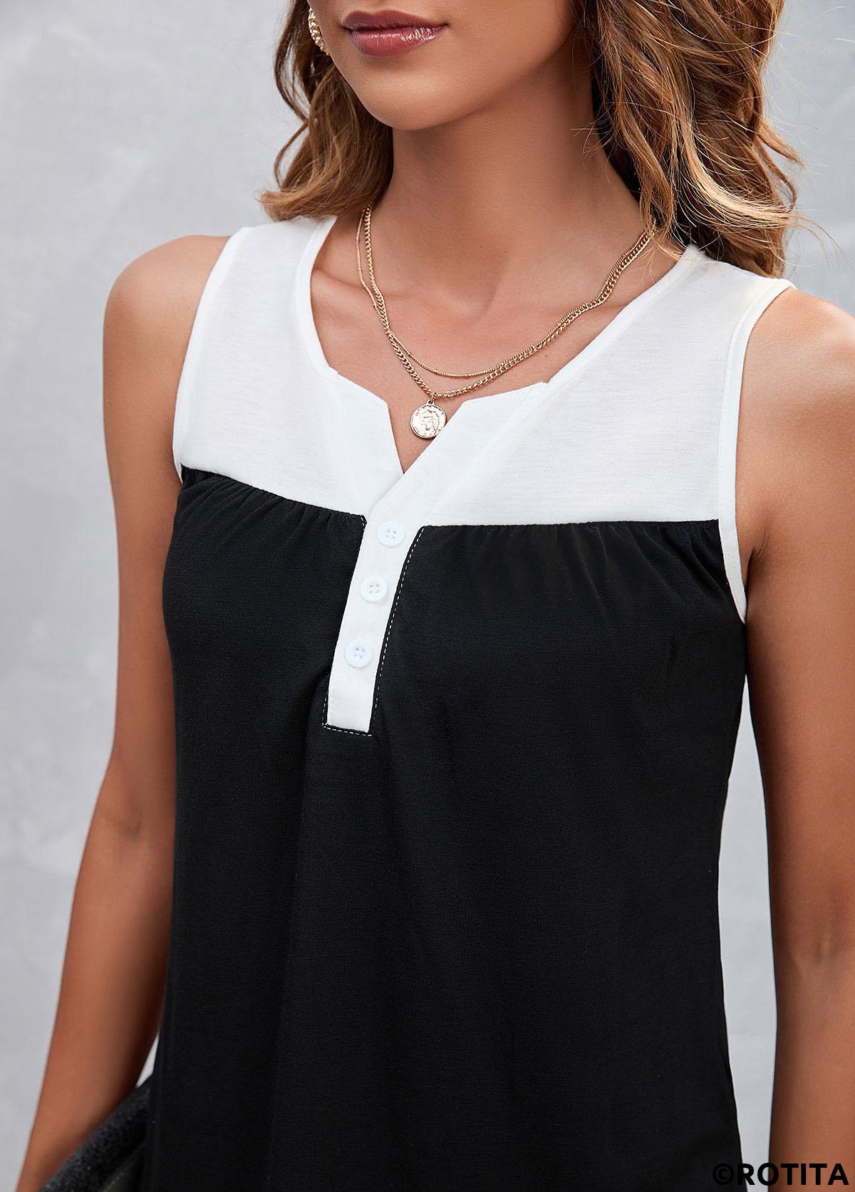 Schwarzes kontrastierendes Tanktop mit geteiltem Ausschnitt