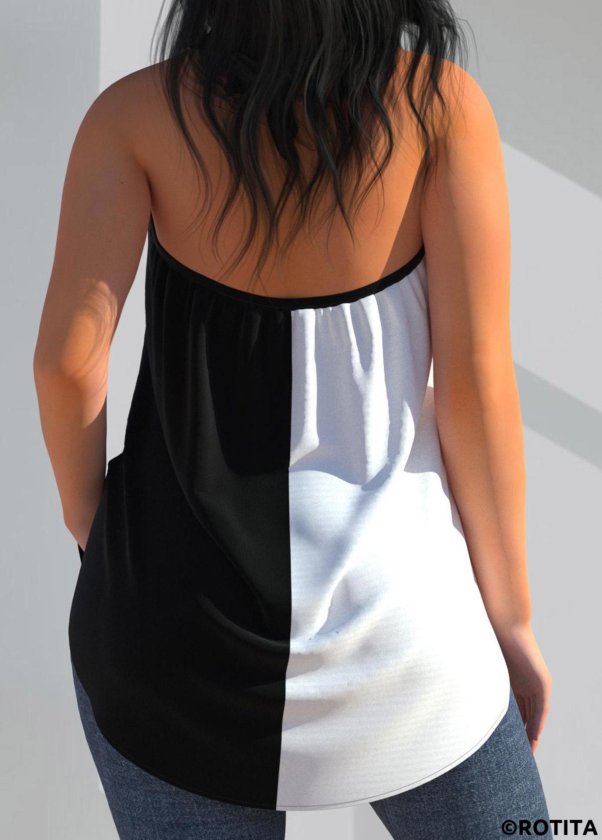 Black tops,Contrast Color tops,ROTITA Black Cross Halter Sleeveless Contrast Tank Top