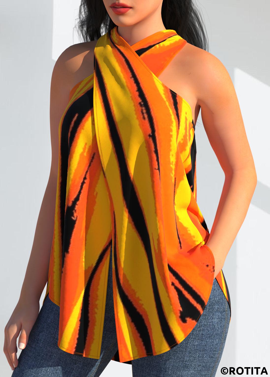 Rotita gestreiftes Ingwer-Cross-Neckholder-Tanktop