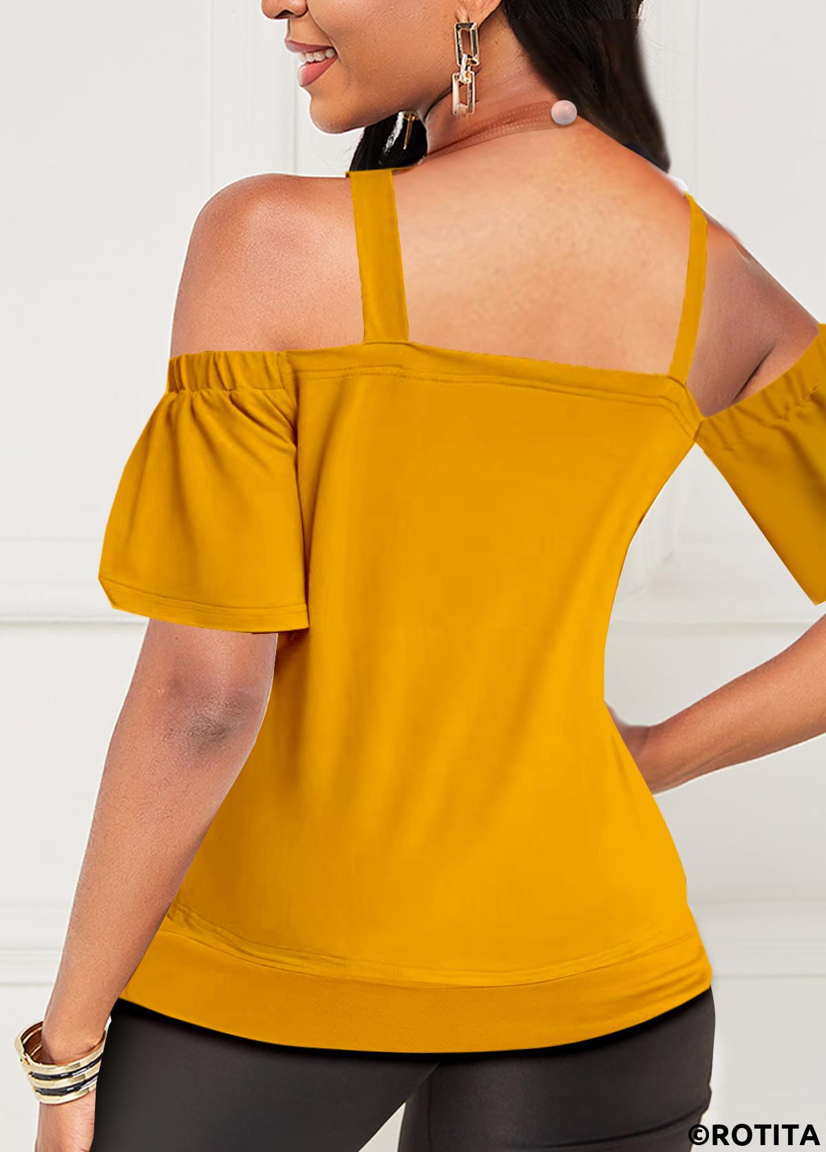 Ginger tops,Plain Color tops,ROTITA Cold Shoulder Cutout Front Ginger T Shirt