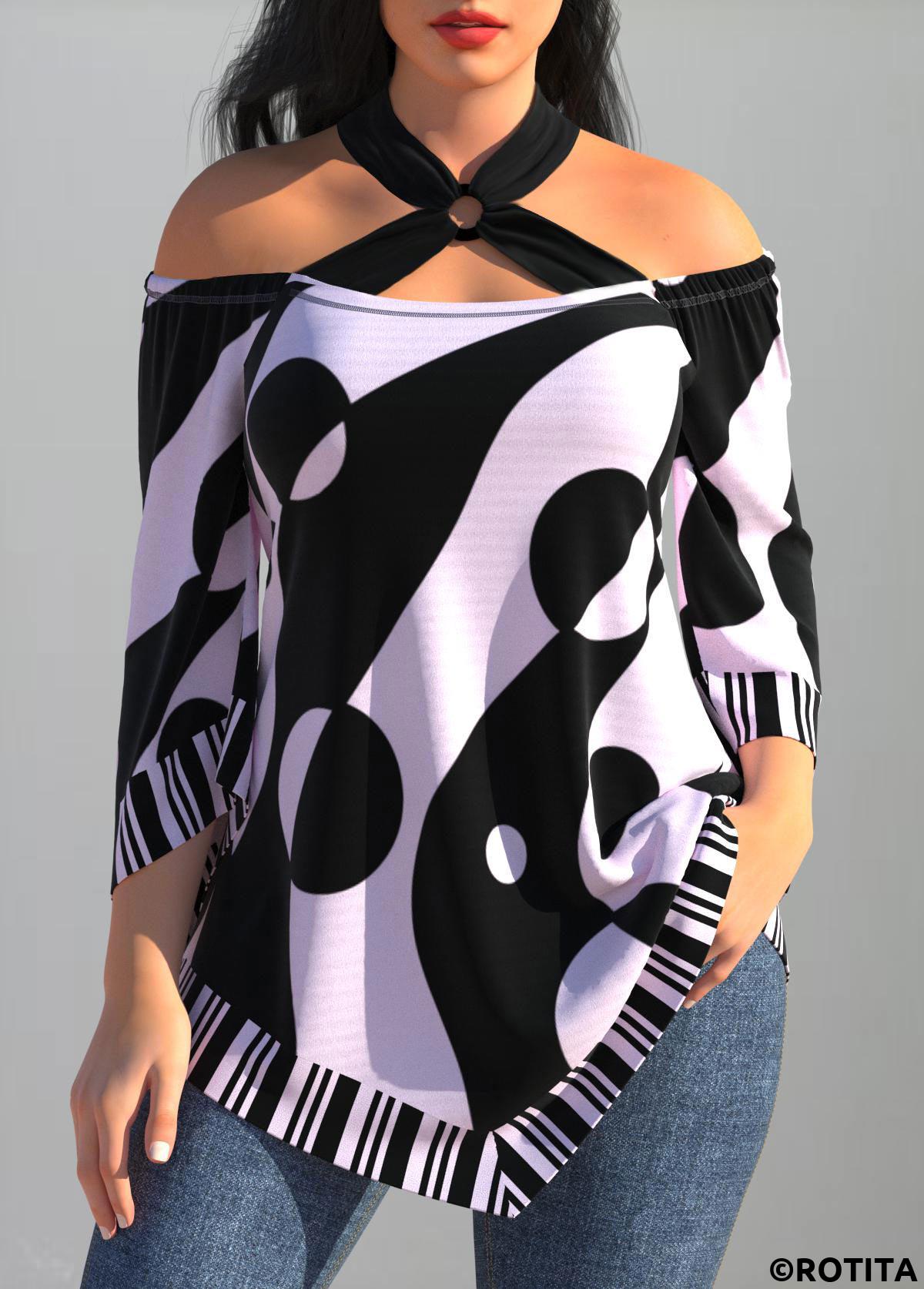 Light Purple tops,Geometric tops,ROTITA Polka Dot Striped Light Purple Cross Strap T Shirt
