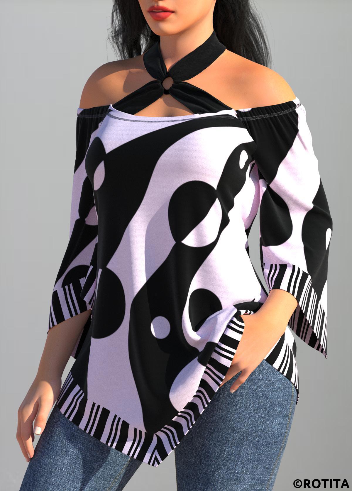 Light Purple tops,Geometric tops,ROTITA Polka Dot Striped Light Purple Cross Strap T Shirt