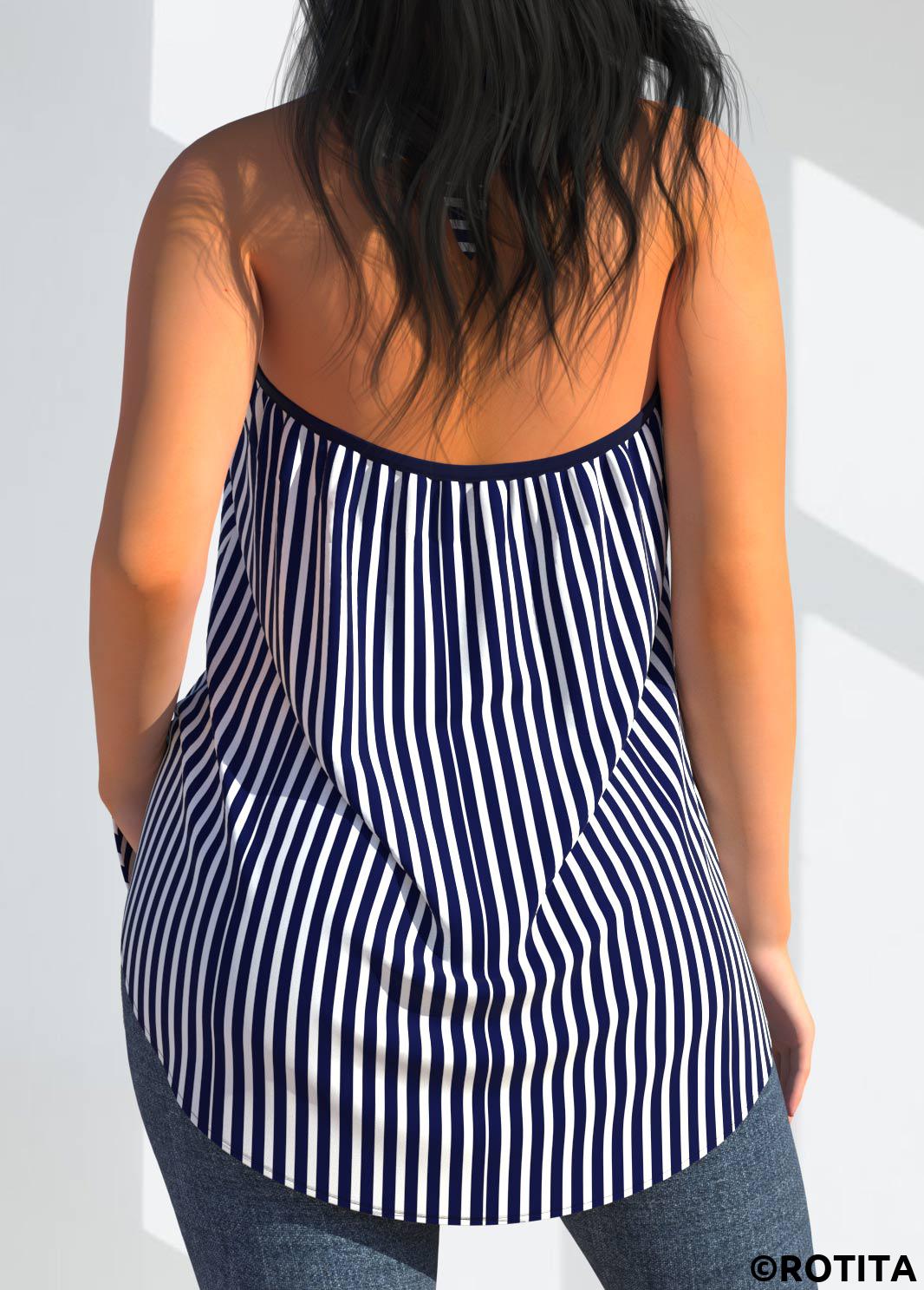ROTITA Striped Cross Front Navy Blue Halter Tank Top