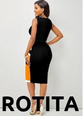 Black dresses,Geometric dresses,Party dresses,Elegant dresses,Split Neck Geometric Print Black Dress