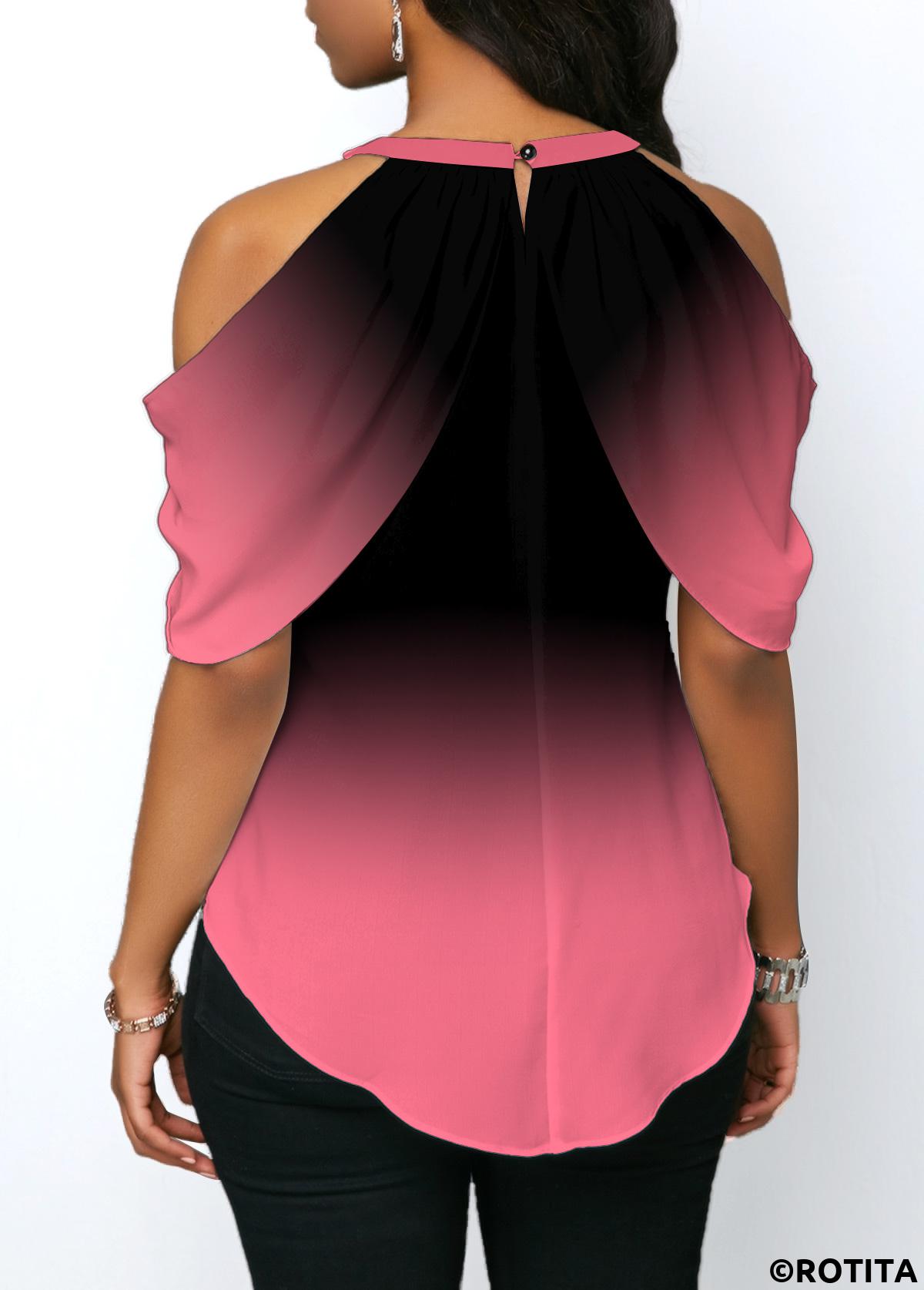 Rotita Pink Neckholder-Bluse zum Binden vorn und schulterfrei