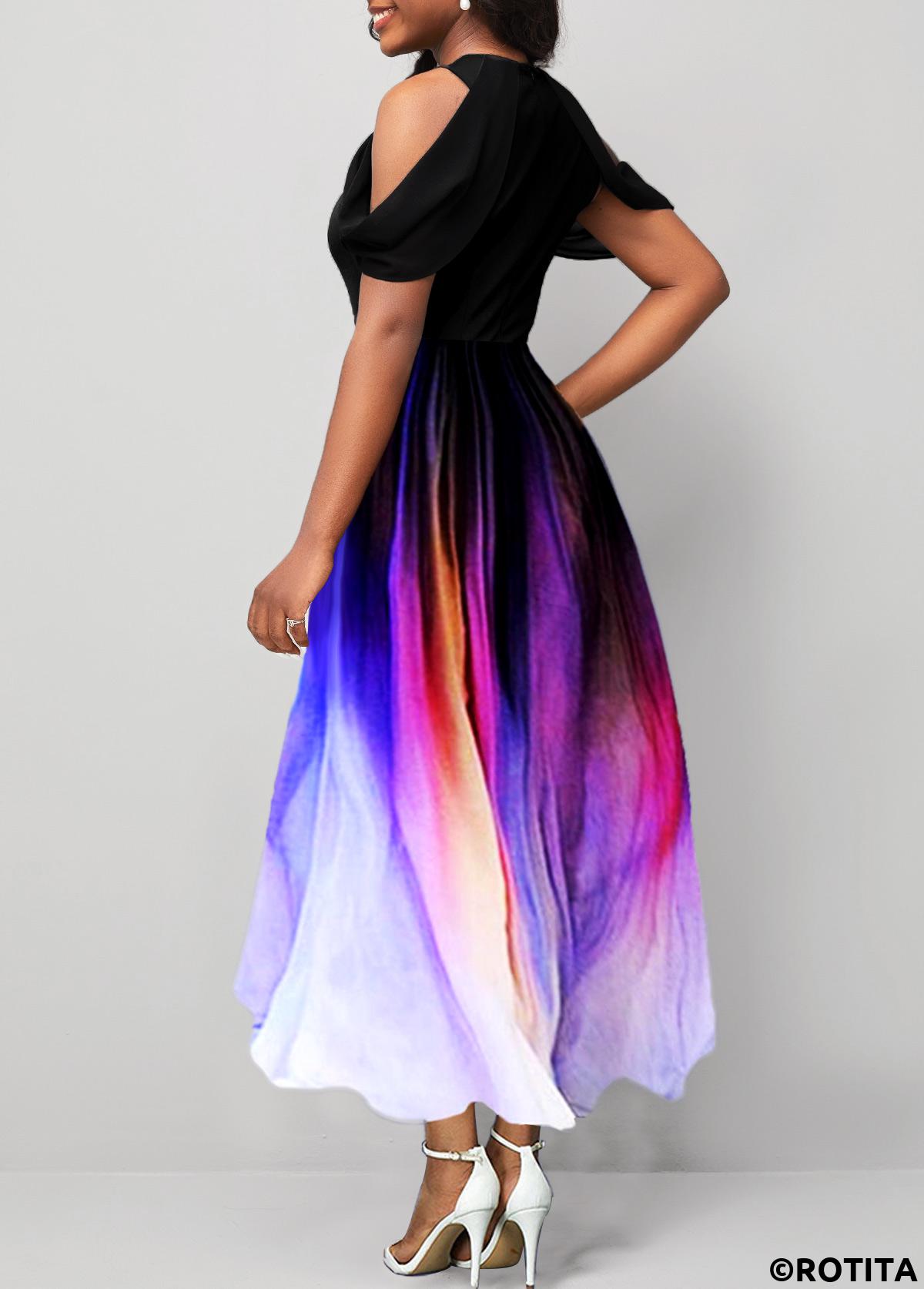 Black dresses,Ombre dresses,Party dresses,Elegant dresses,ROTITA Cold Shoulder Short Sleeve Black Dress