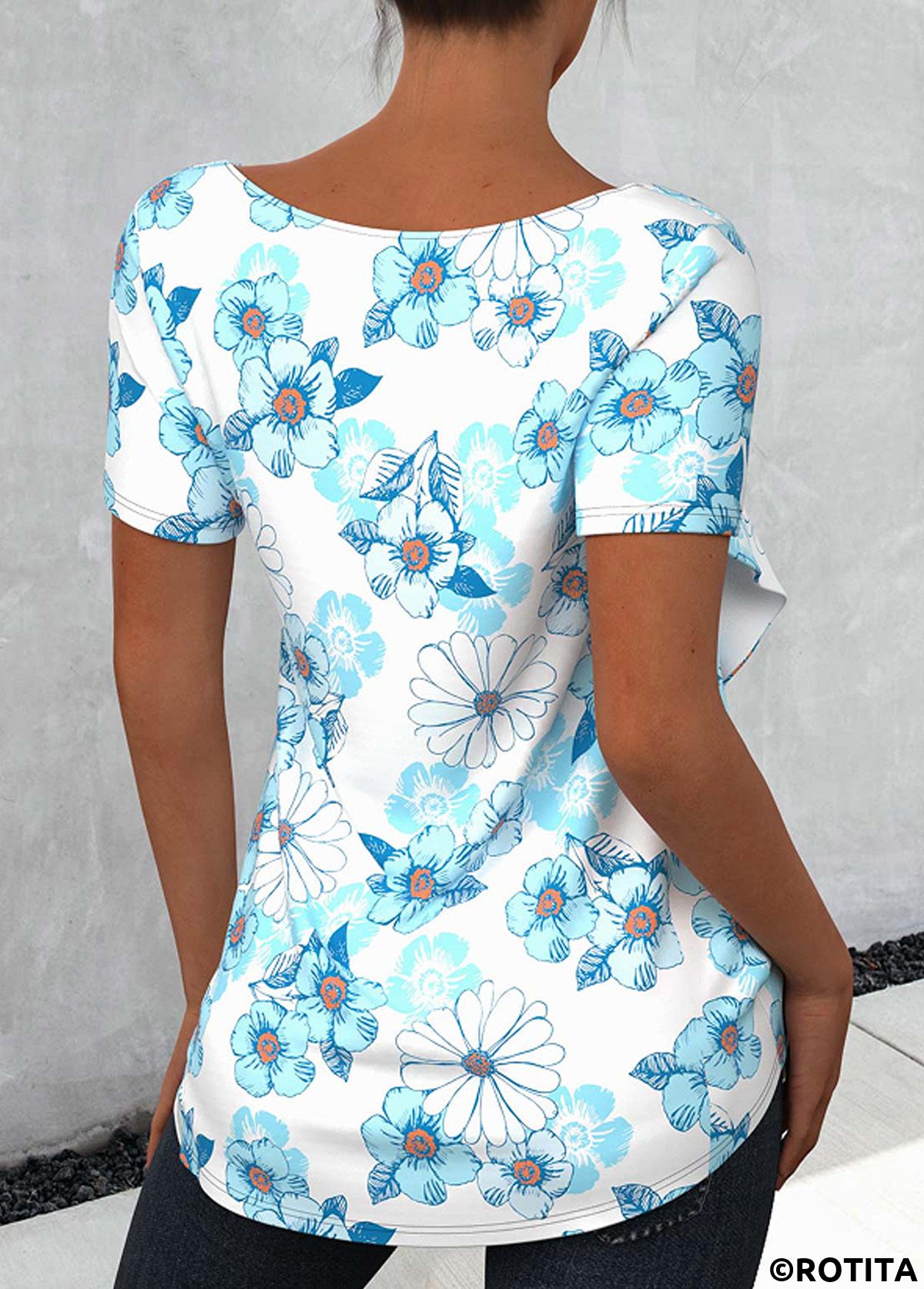 ROTITA T-shirt à volants vert menthe à imprimé floral