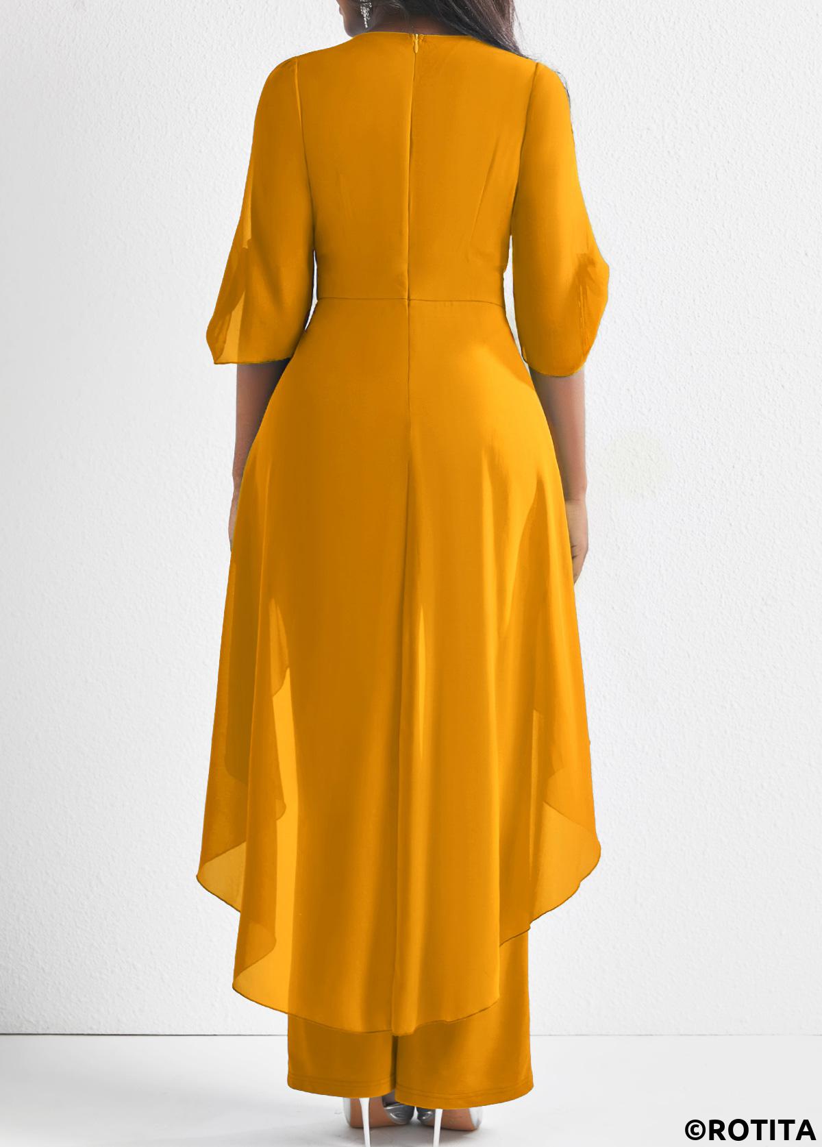 Ginger jumpsuits&rompers,Plain Color jumpsuits&rompers,ROTITA Ginger 3/4 Sleeve Flower Decoration Chiffon Jumpsuit