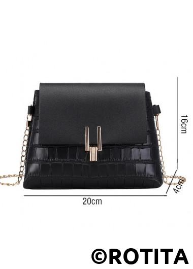 Black accessories,Plain Color accessories,Black Chains Design Pushlock Shoulder Bag