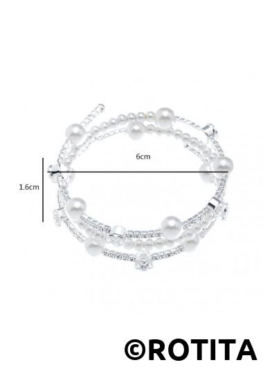 Silvery White jewelry,Silvery White Rhinestone Detail Pearl Bangle