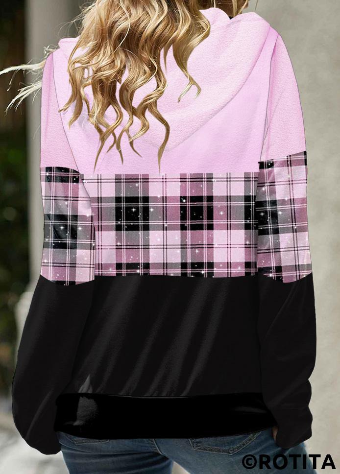Light Purple tops,Plaid tops,Geometric tops,ROTITA Tartan Print Light Purple Long Sleeve Hoodie