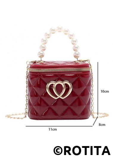 Wine Red accessories,Plain Color accessories,Wine Red Pearl Zip Chains Shoulder Bag