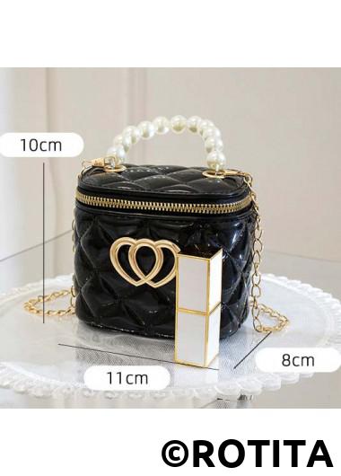 Black accessories,Plain Color accessories,Black Chains Zip Pearl Shoulder Bag
