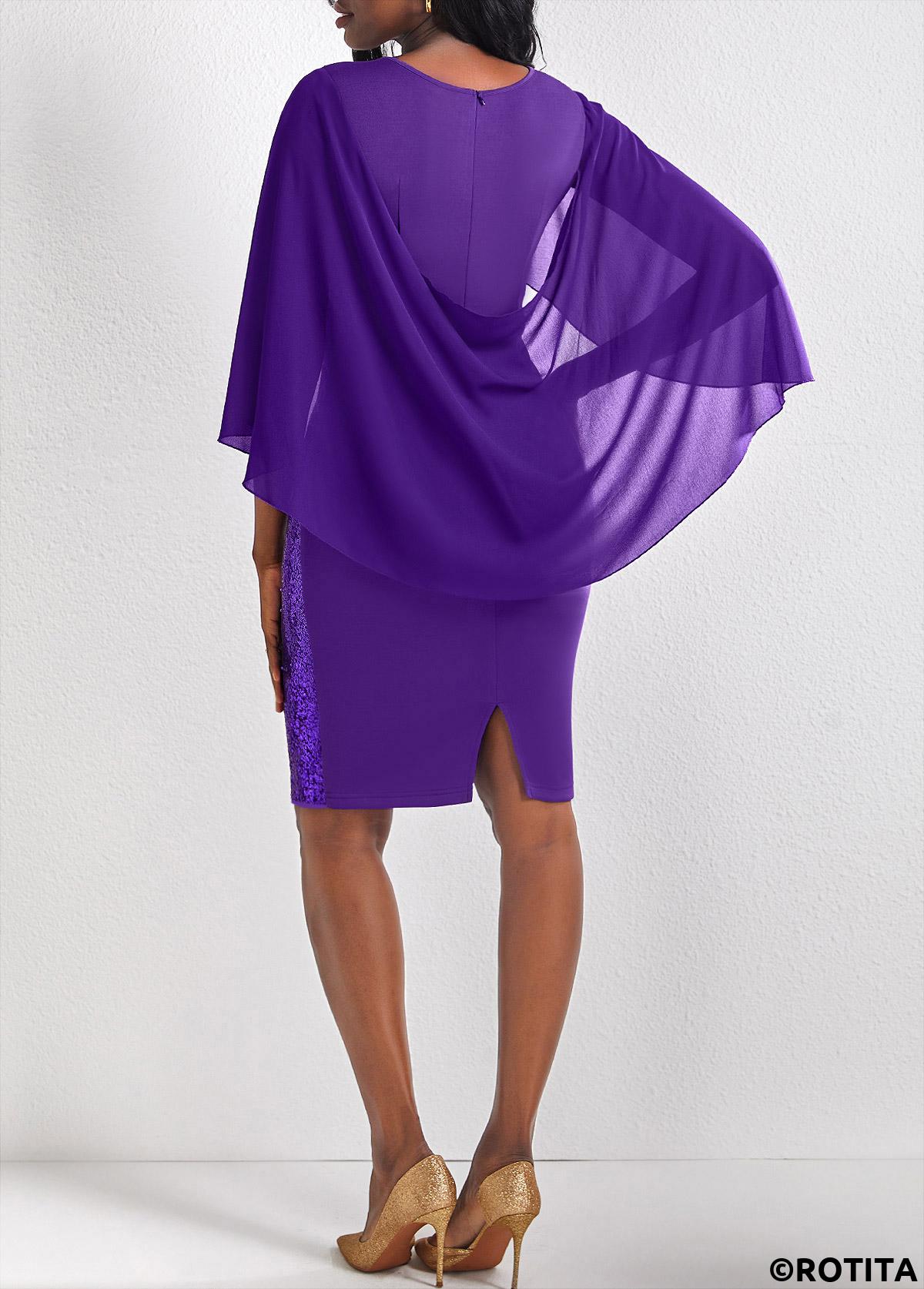 Purple dresses,Plain Color dresses,Party dresses,Elegant dresses,ROTITA Sequin Purple Scoop Neck Bodycon Dress