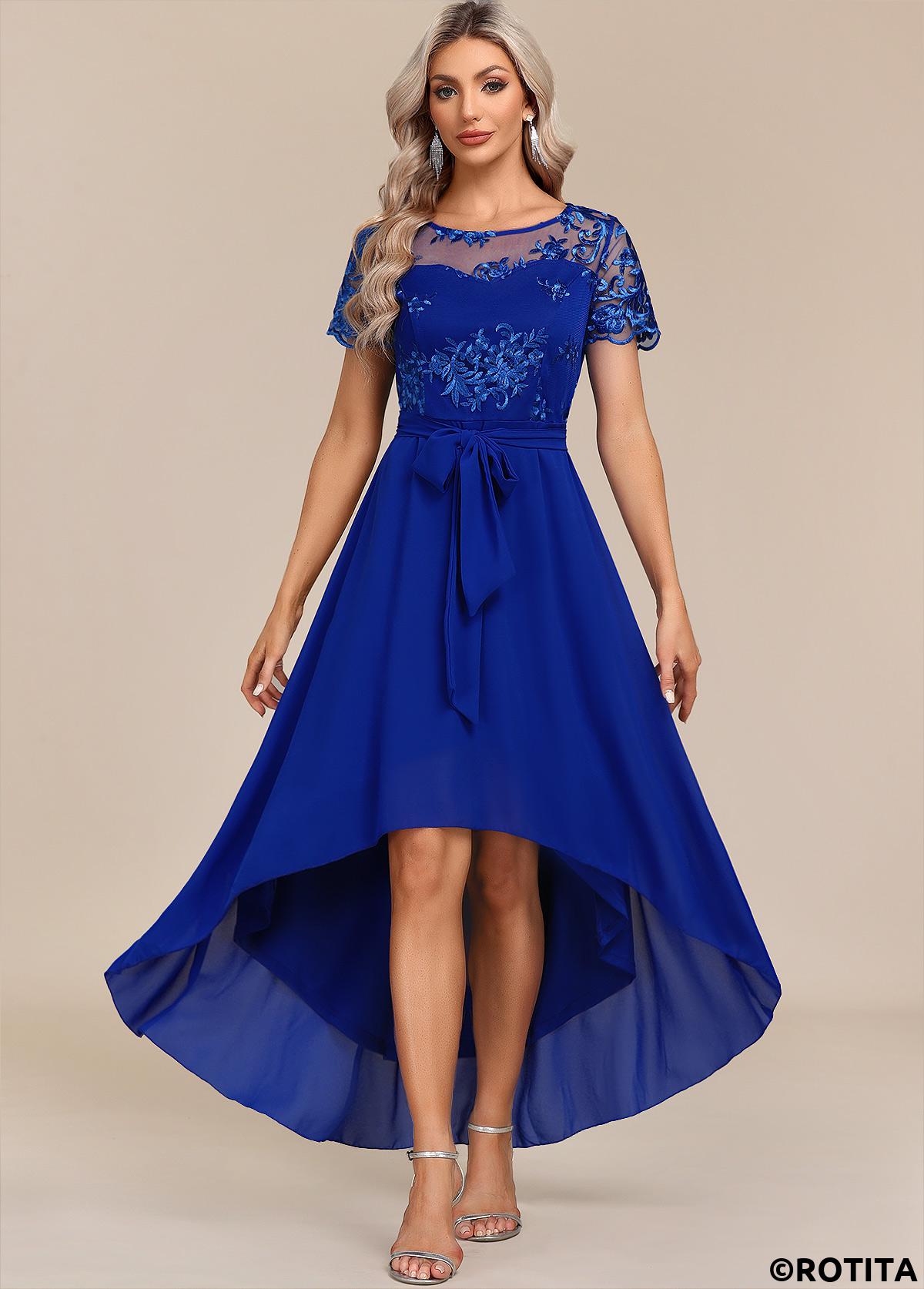 Royal Blue plus size,Plain Color plus size,ROTITA Plus Size Tummy Coverage Royal Blue Belted Dress