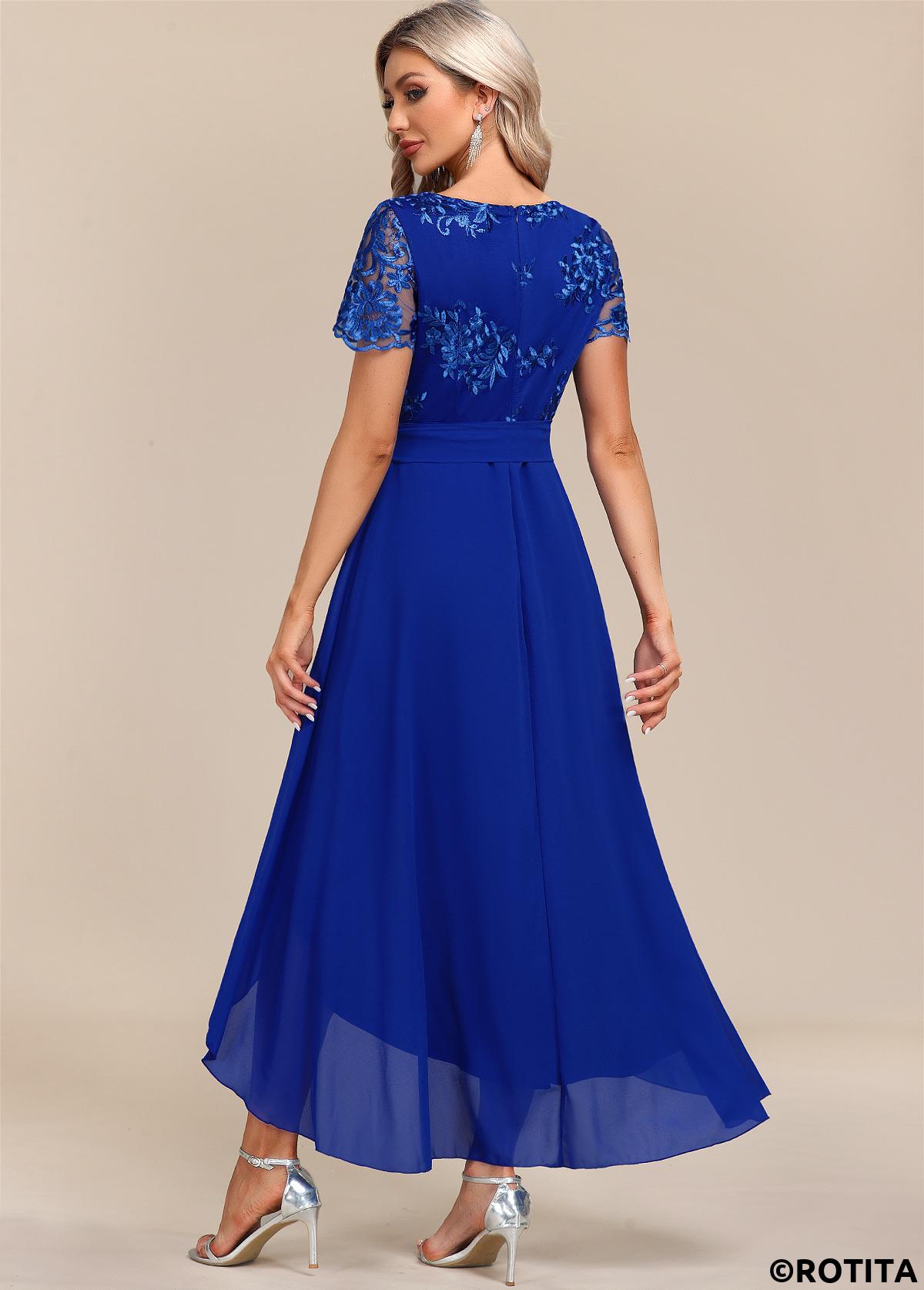 Royal Blue plus size,Plain Color plus size,ROTITA Plus Size Tummy Coverage Royal Blue Belted Dress