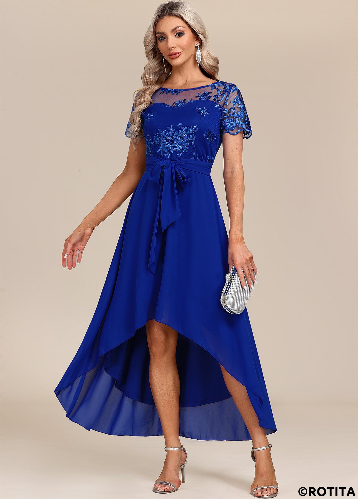 Royal Blue plus size,Plain Color plus size,ROTITA Plus Size Tummy Coverage Royal Blue Belted Dress