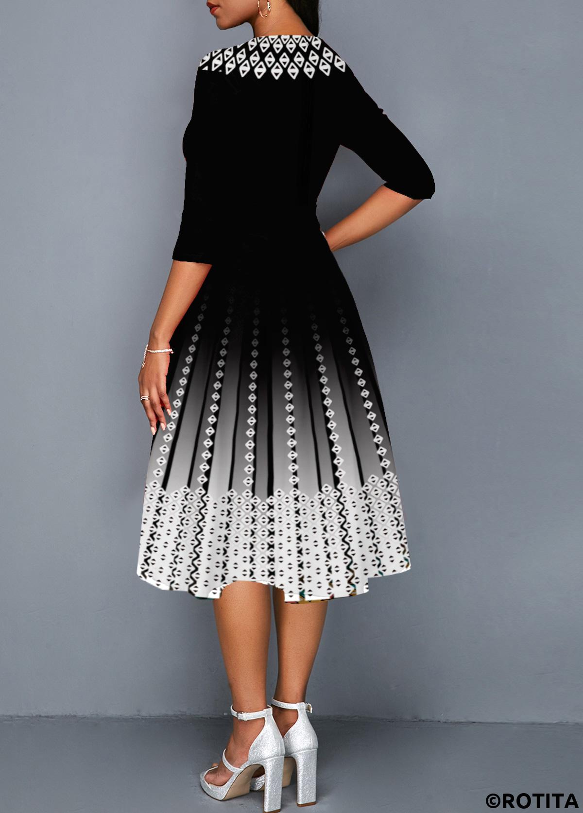 ROTITA Robe noire à manches 3/4 et col rond