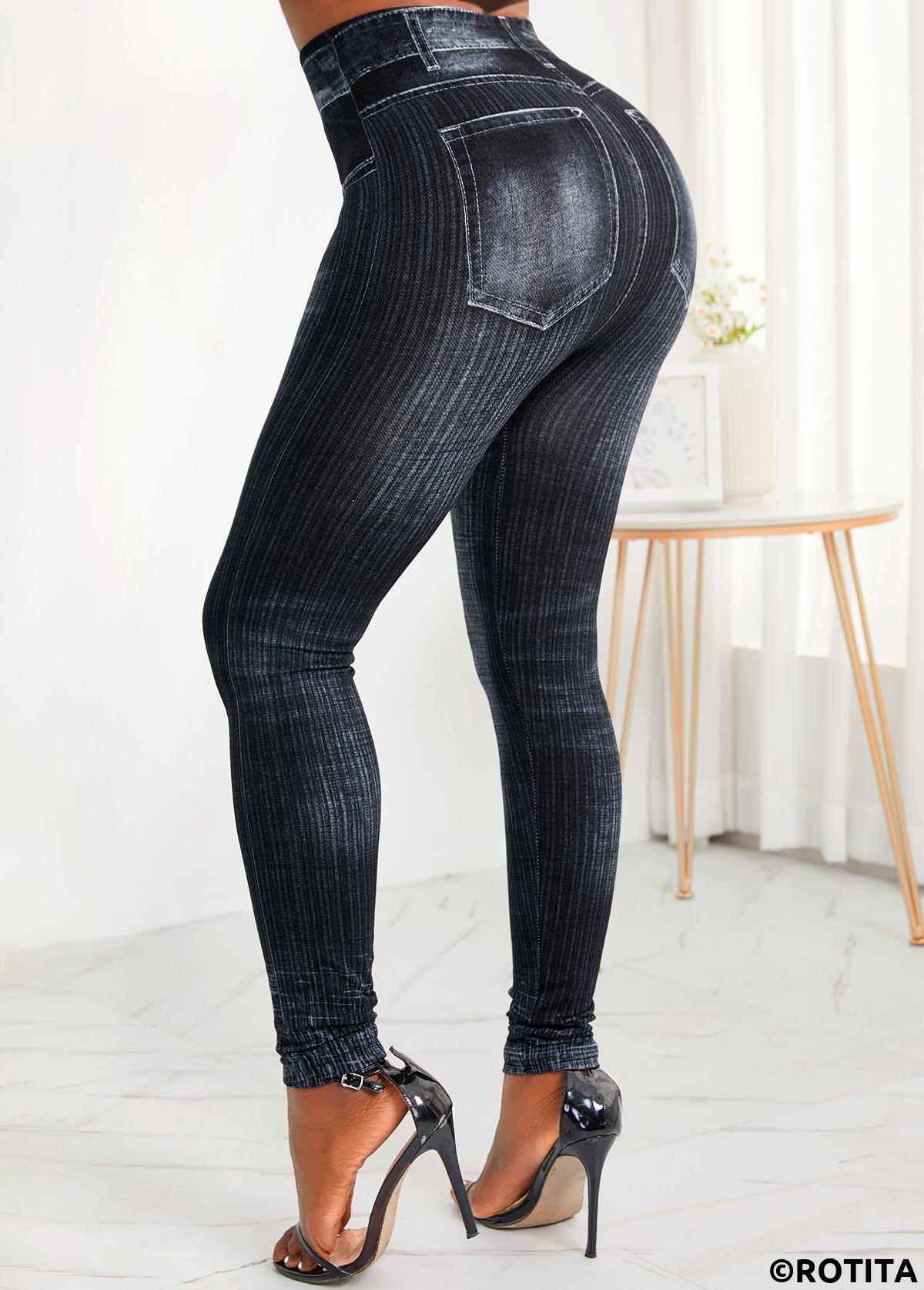 Black bottoms,Plain Color bottoms,Pocket Black Skinny Zipper Fly High Waisted Jeans