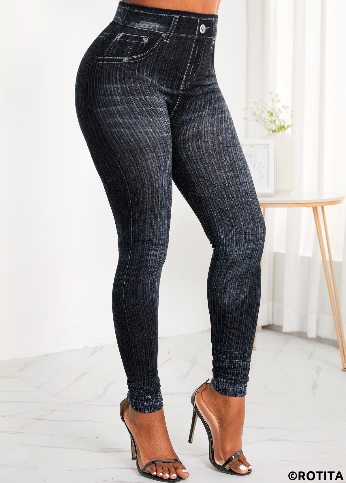 Black bottoms,Plain Color bottoms,Pocket Black Skinny Zipper Fly High Waisted Jeans