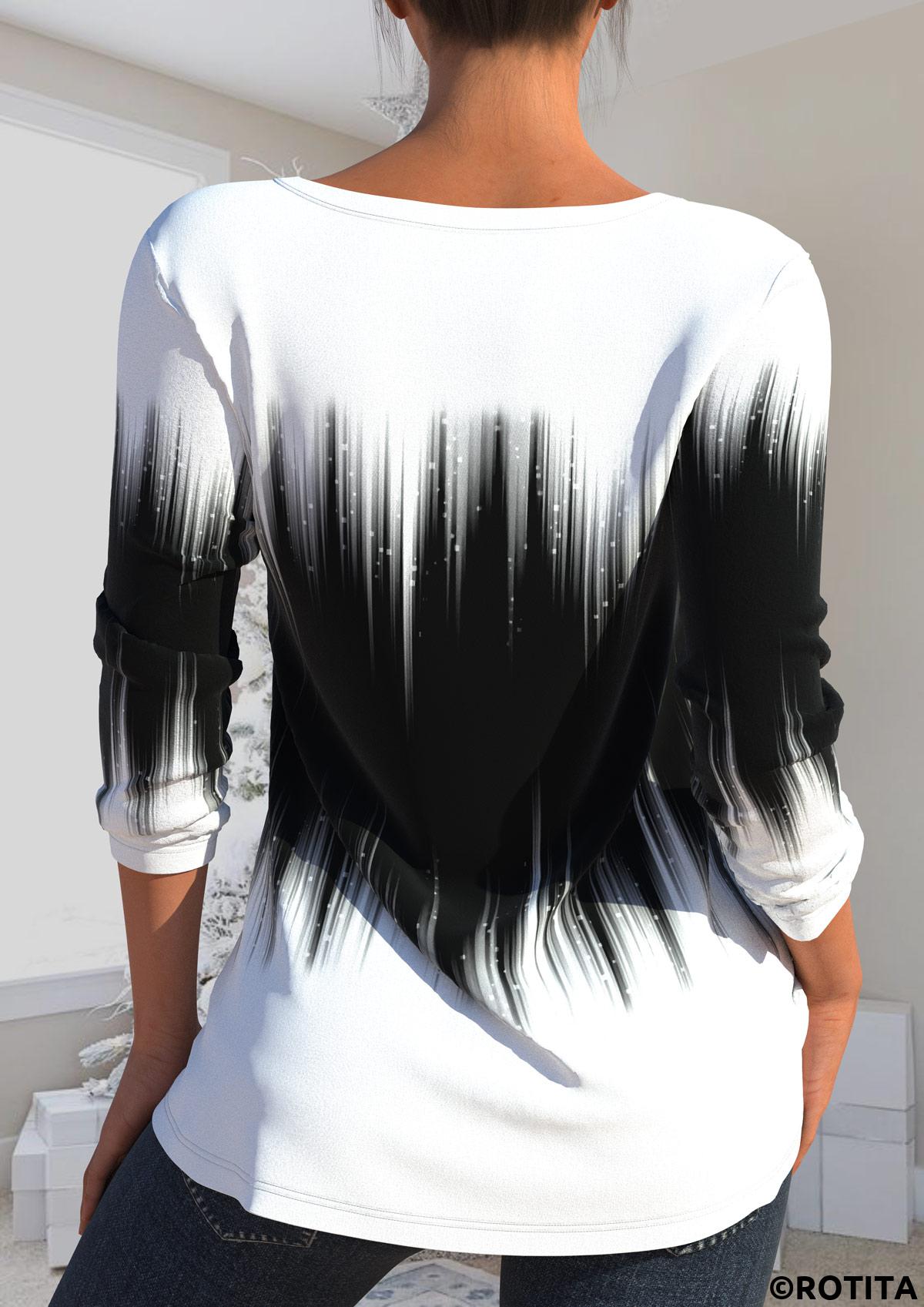 ROTITA Plus Size Cut Out Ombre Black V Neck T Shirt