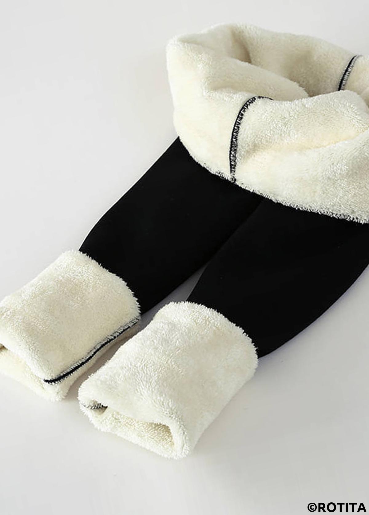 Black bottoms,Plain Color bottoms,Fleece Thickening Elastic Waist Black Leggings