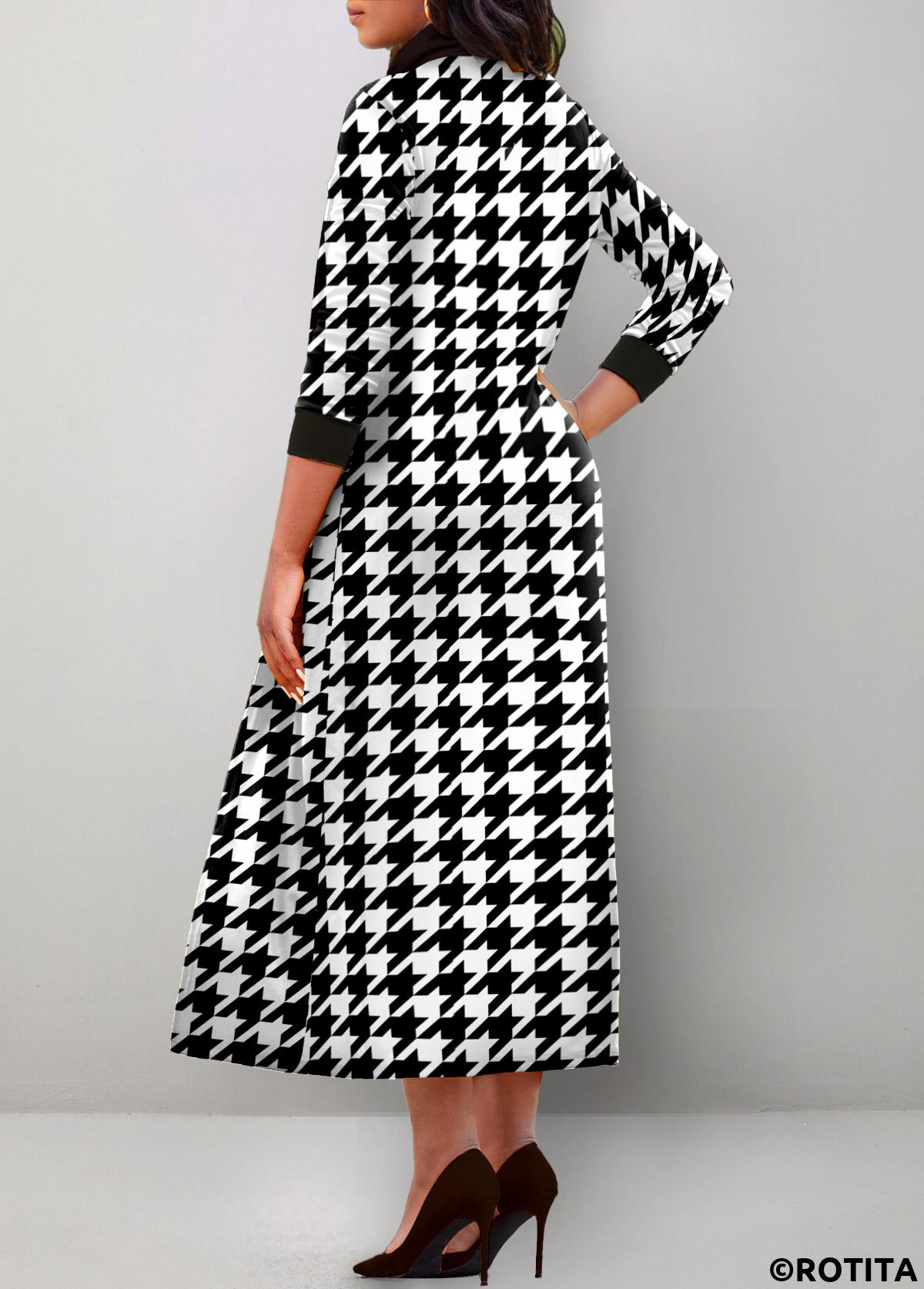 ROTITA Fausse robe noire 2 en 1 à imprimé pied-de-poule