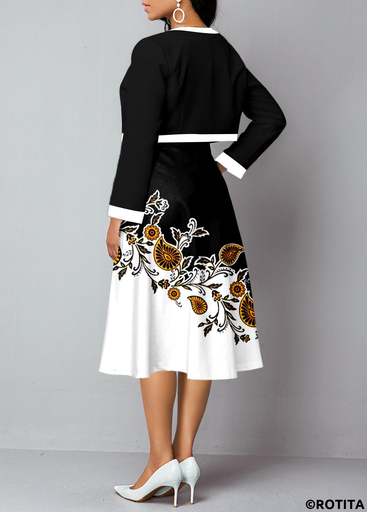 Black dresses,Paisley dresses,Floral dresses,Party dresses,Elegant dresses,ROTITA Long Sleeve Cardigan and Paisley Print Dress