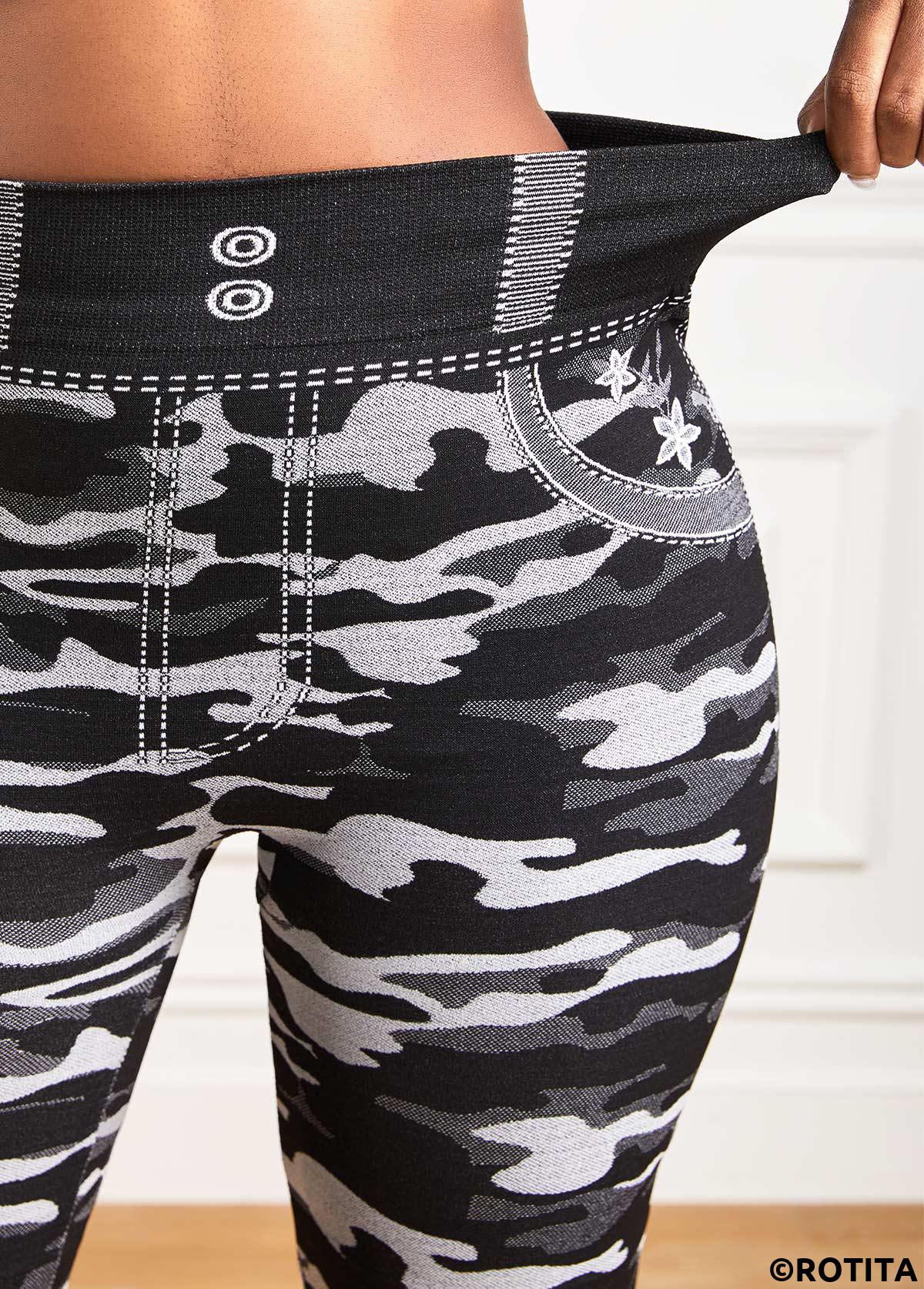 Grey bottoms,Graphic bottoms,Striped bottoms,Camouflage Print Grey High Waisted Elastic Waist Leggings