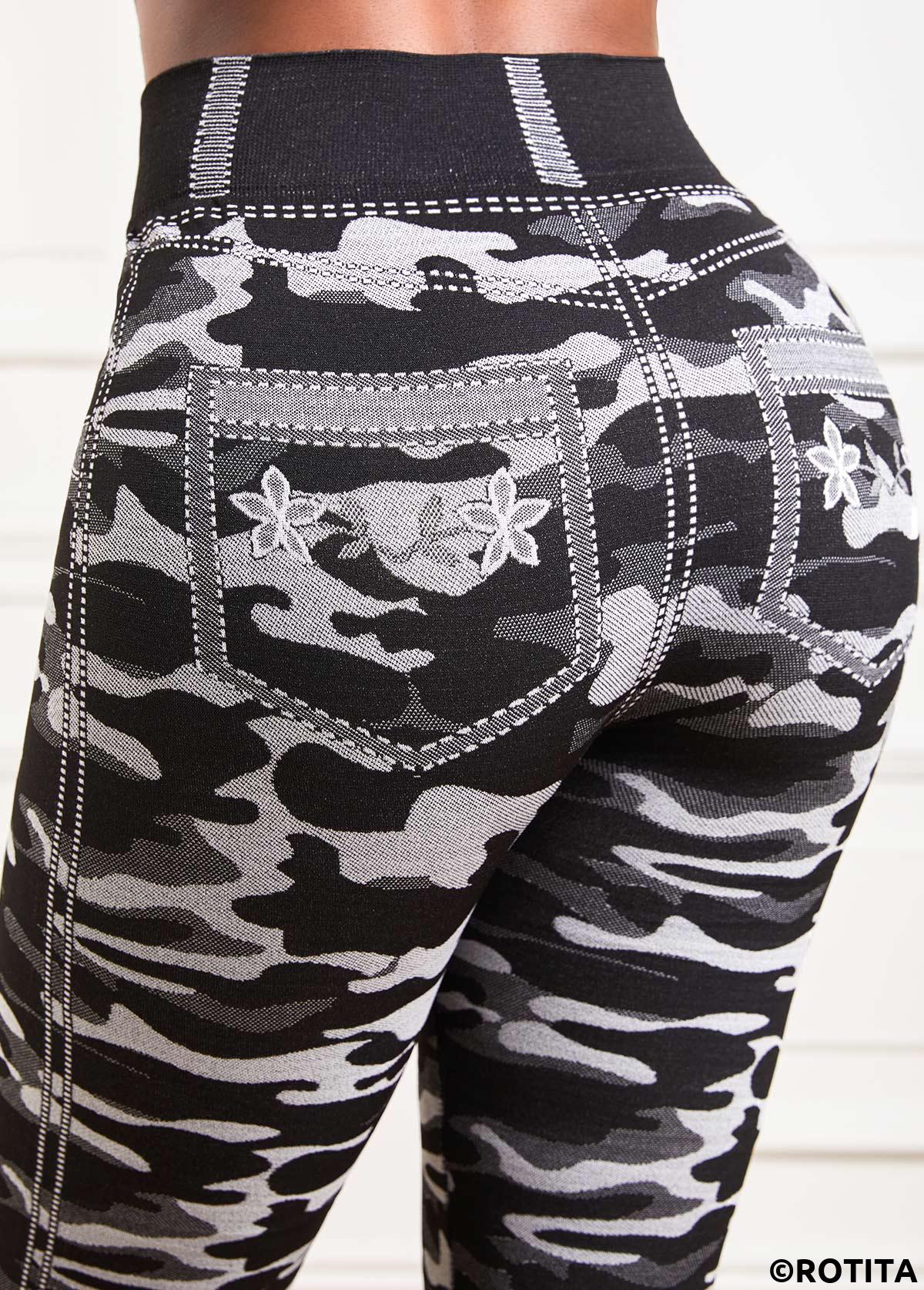 Grey bottoms,Graphic bottoms,Striped bottoms,Camouflage Print Grey High Waisted Elastic Waist Leggings