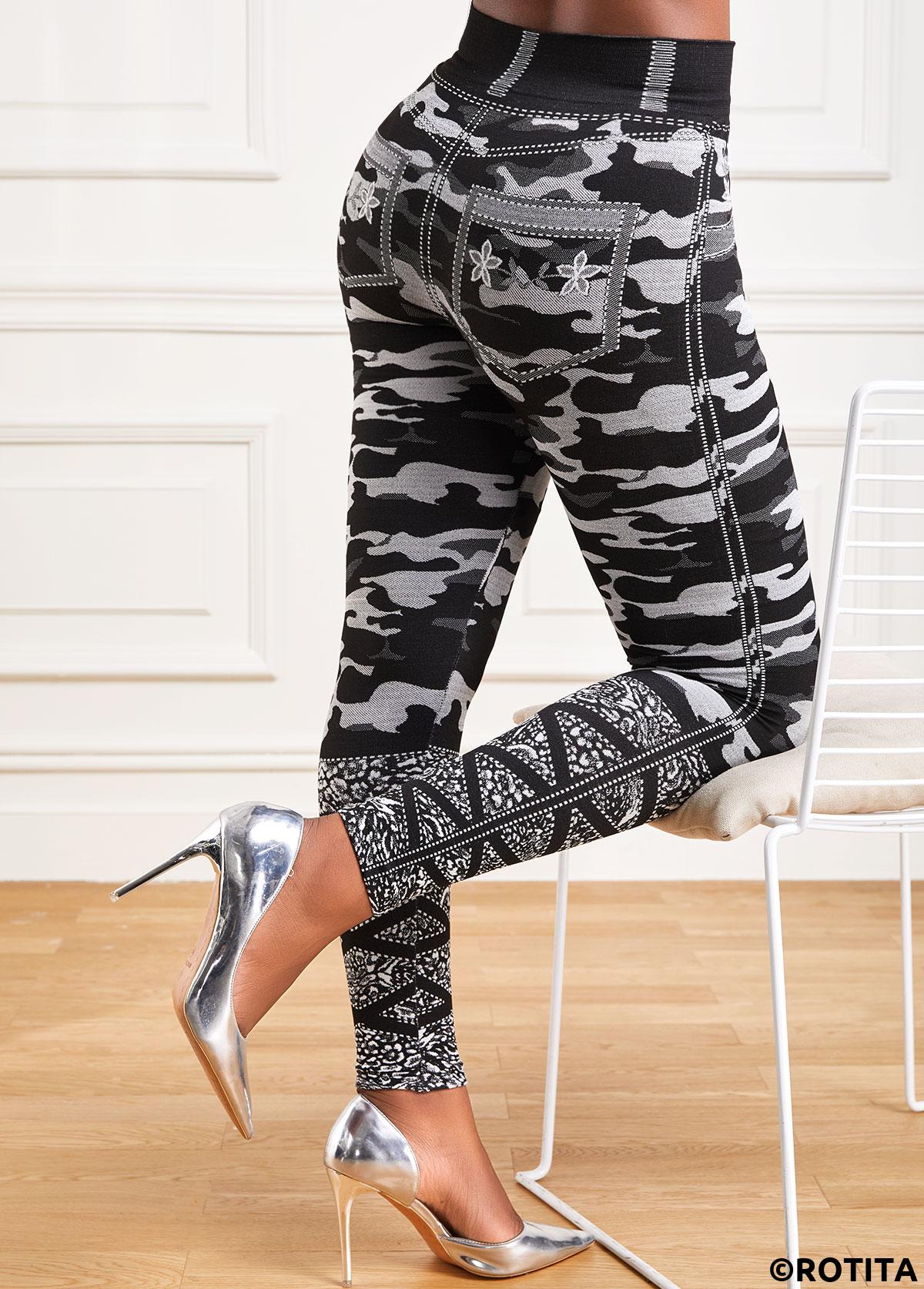 Grey bottoms,Graphic bottoms,Striped bottoms,Camouflage Print Grey High Waisted Elastic Waist Leggings