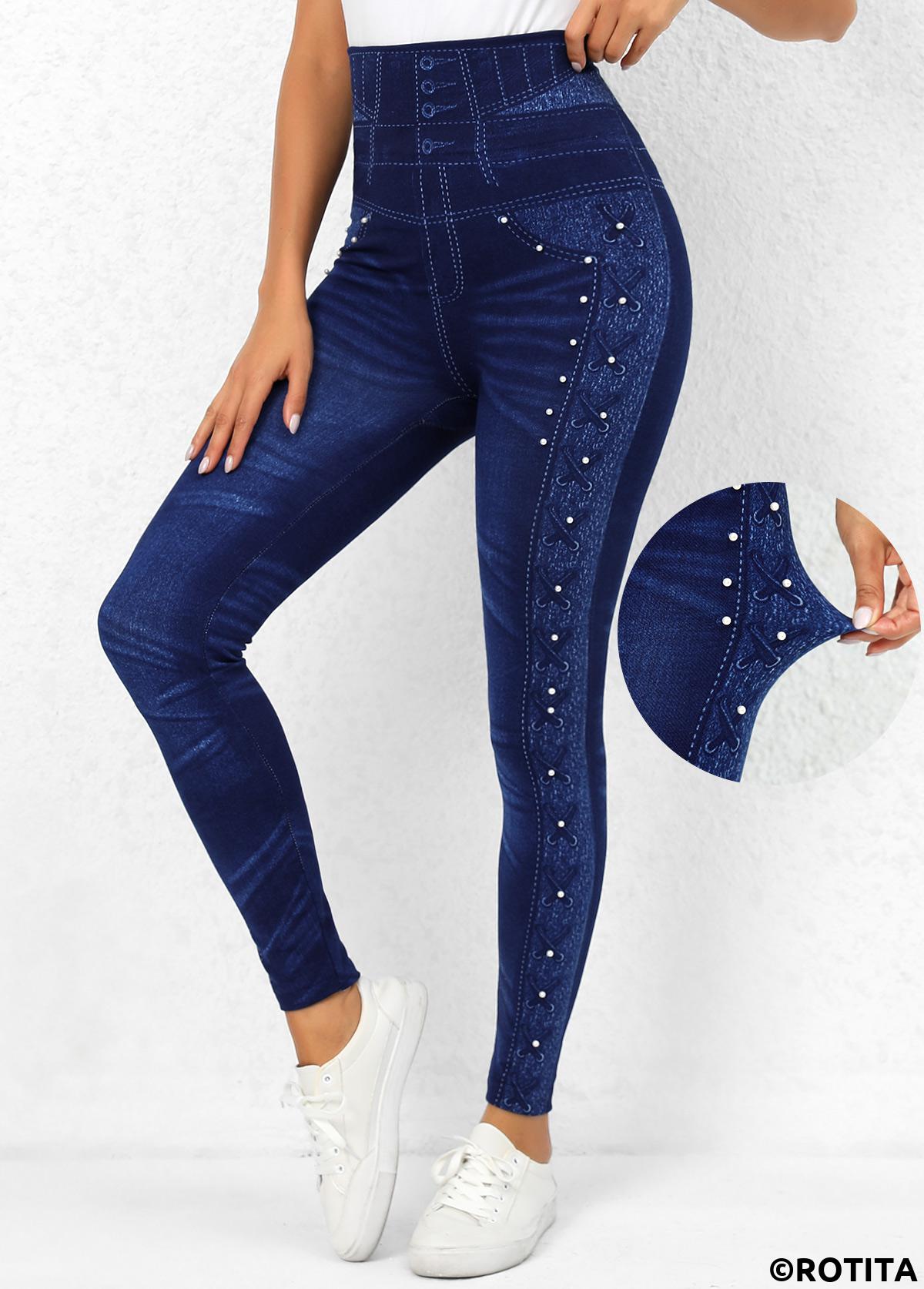 Denim Blue bottoms,Other bottoms,Denim Blue Beaded High Waisted Leggings
