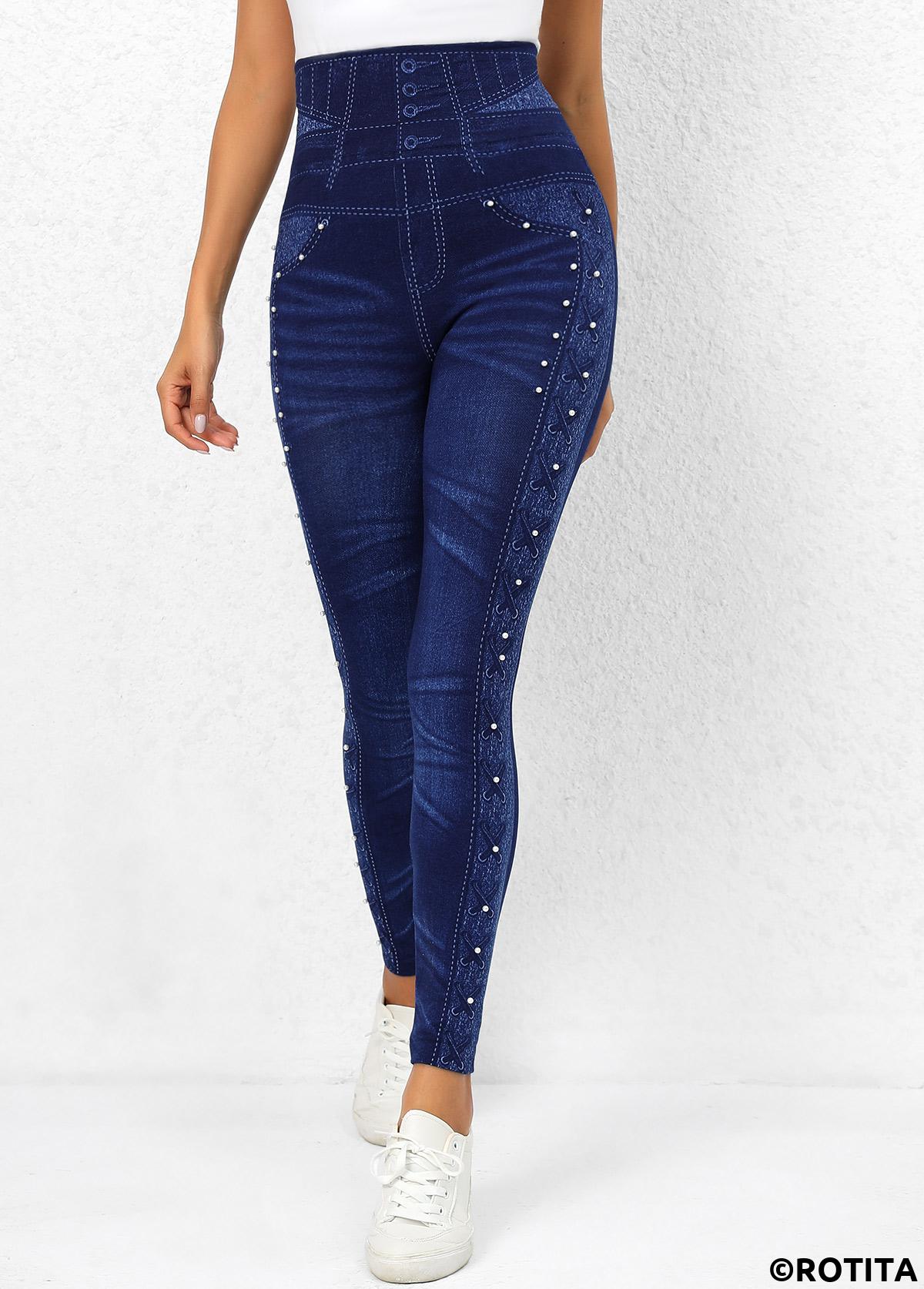 Denim Blue bottoms,Other bottoms,Denim Blue Beaded High Waisted Leggings