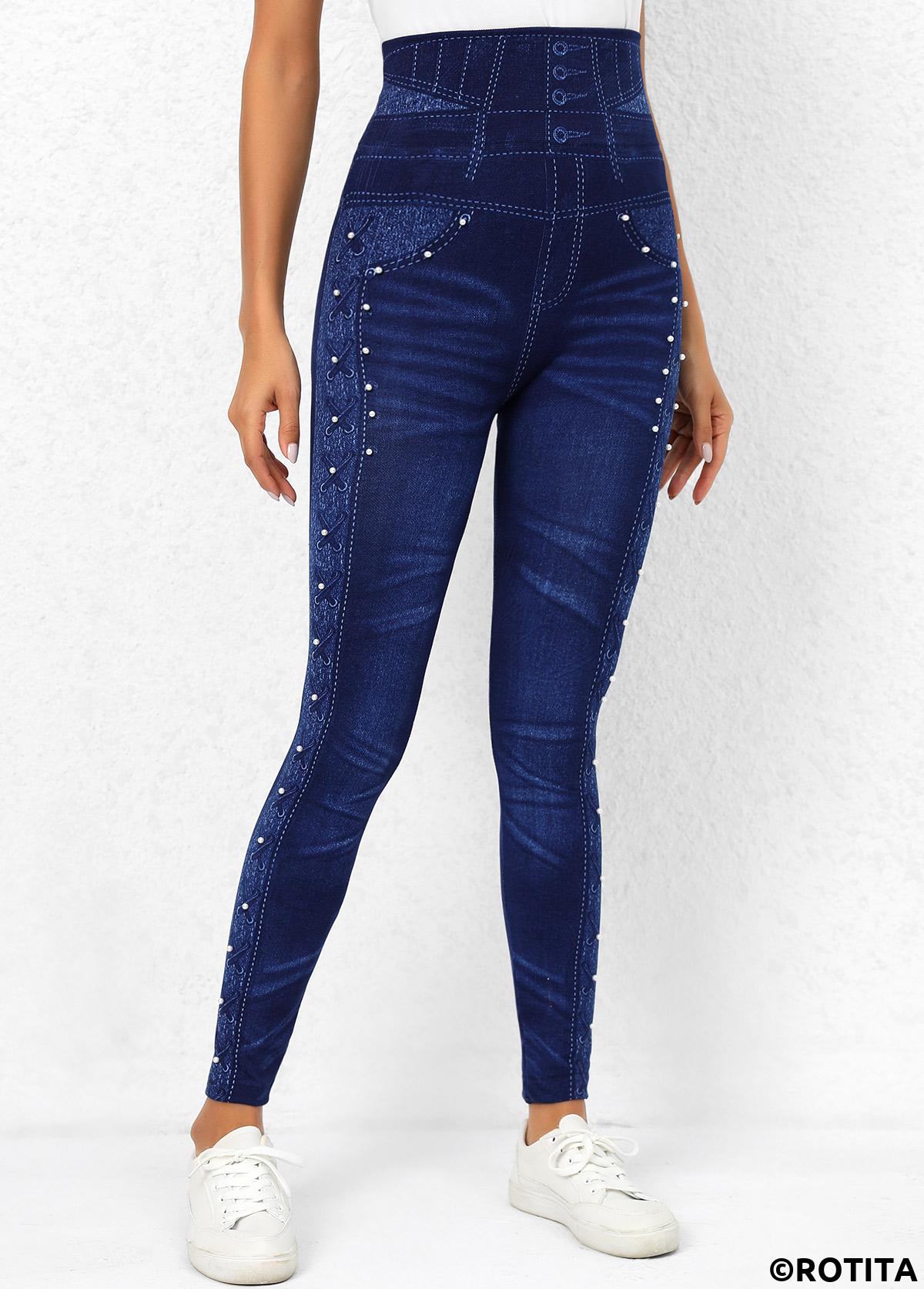Denim Blue bottoms,Other bottoms,Denim Blue Beaded High Waisted Leggings