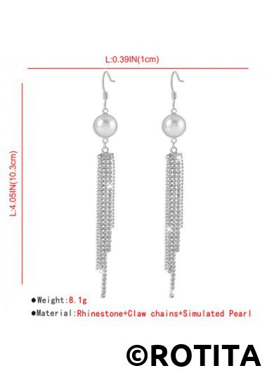 Silvery White jewelry,Plain Color jewelry,Pearl Design Rhinestone Silvery White Earrings