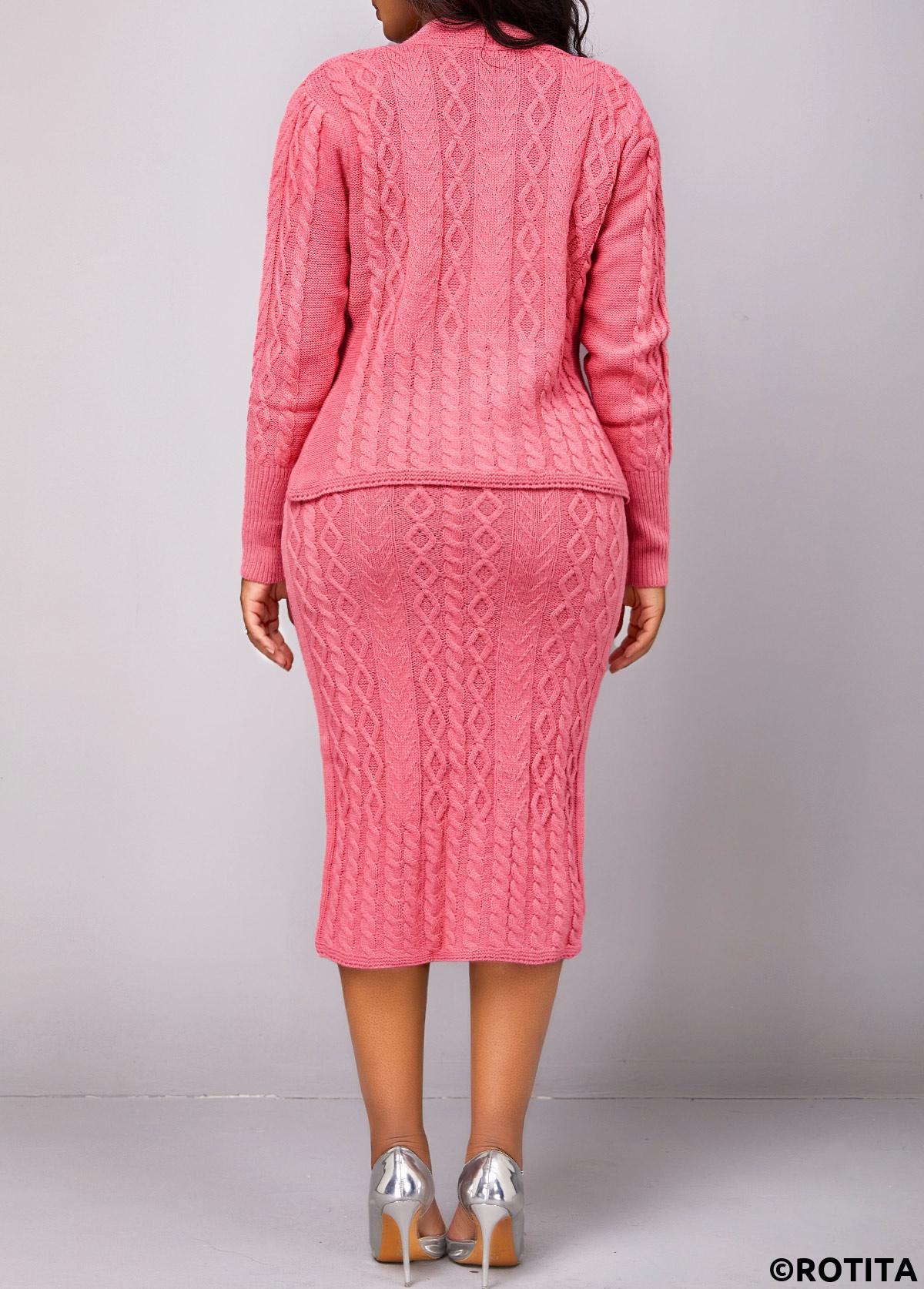 Peach Red dresses,Plain Color dresses,Party dresses,Elegant dresses,Button Long Sleeve Peach Red Top and Skirt