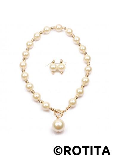 Silvery White jewelry,Other jewelry,Round Silvery White Pearl Earings and Necklace