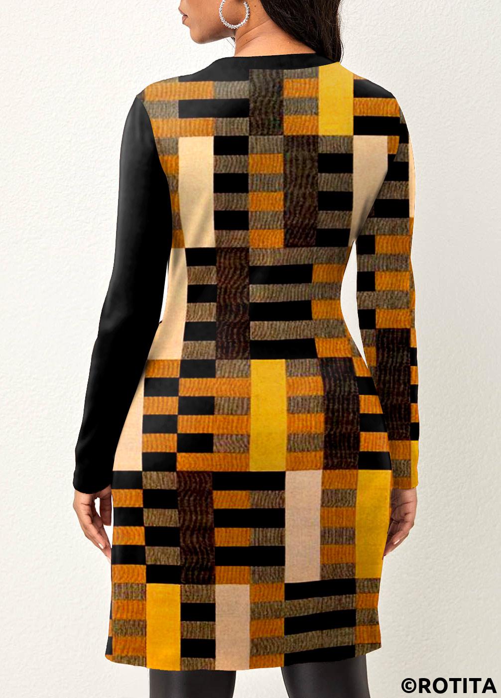 Yellow tops,Geometric tops,ROTITA Split Geometric Print Yellow T Shirt