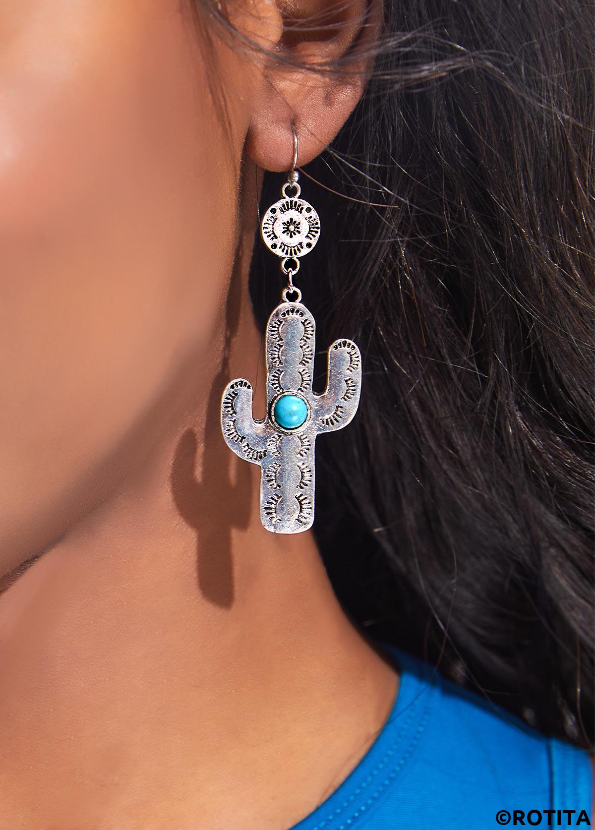 Silver jewelry,Plants jewelry,1 Pair Cactus Design Silver Earrings