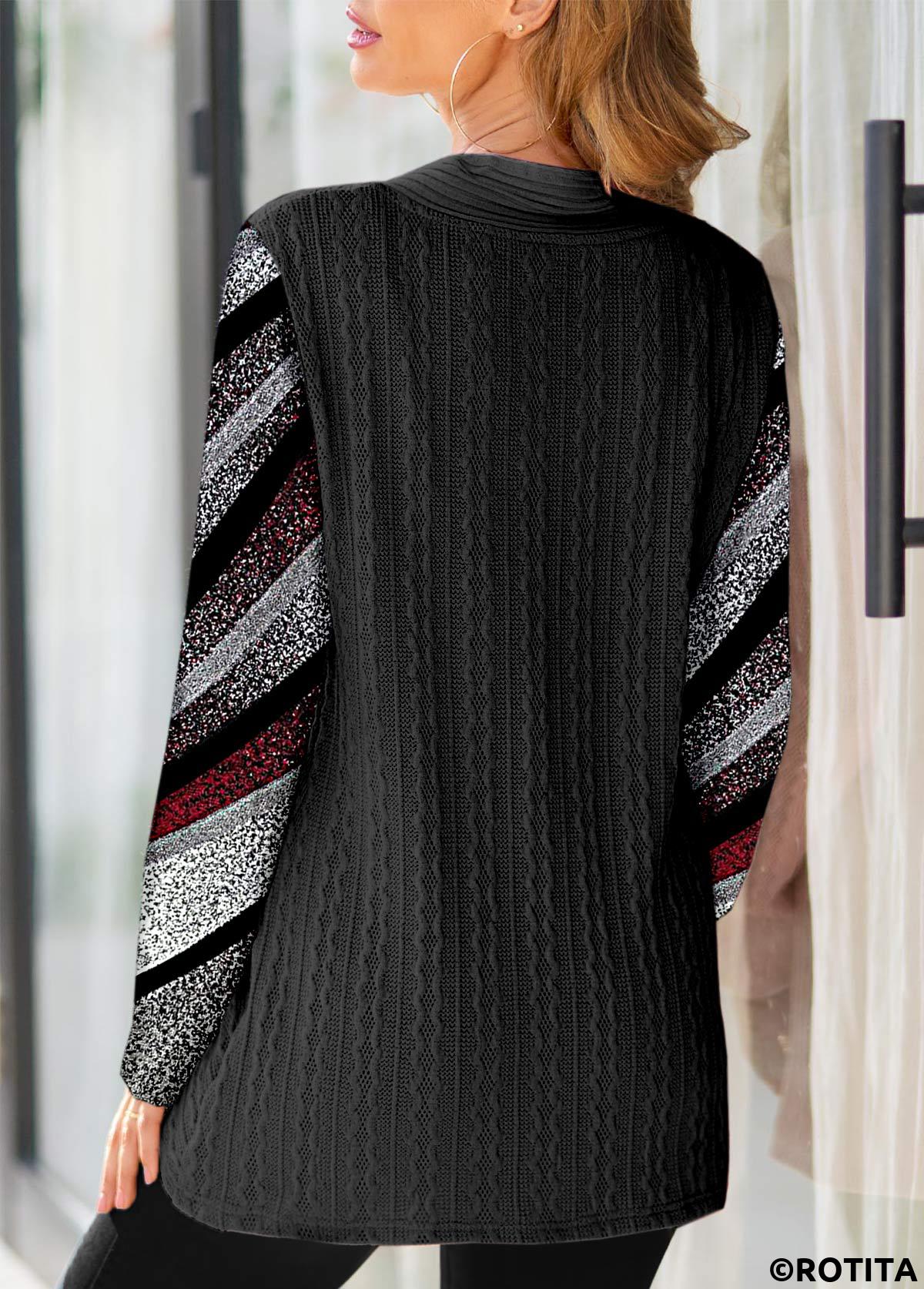Multi Color tops,Geometric tops,Striped tops,ROTITA Cross Hem Geometric Print Multi Color Sweatshirt