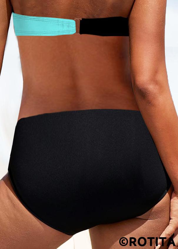 Cyan swimwear,Contrast Color swimwear,ROTITA Black Stretch Mid Waisted Bikini Bottom