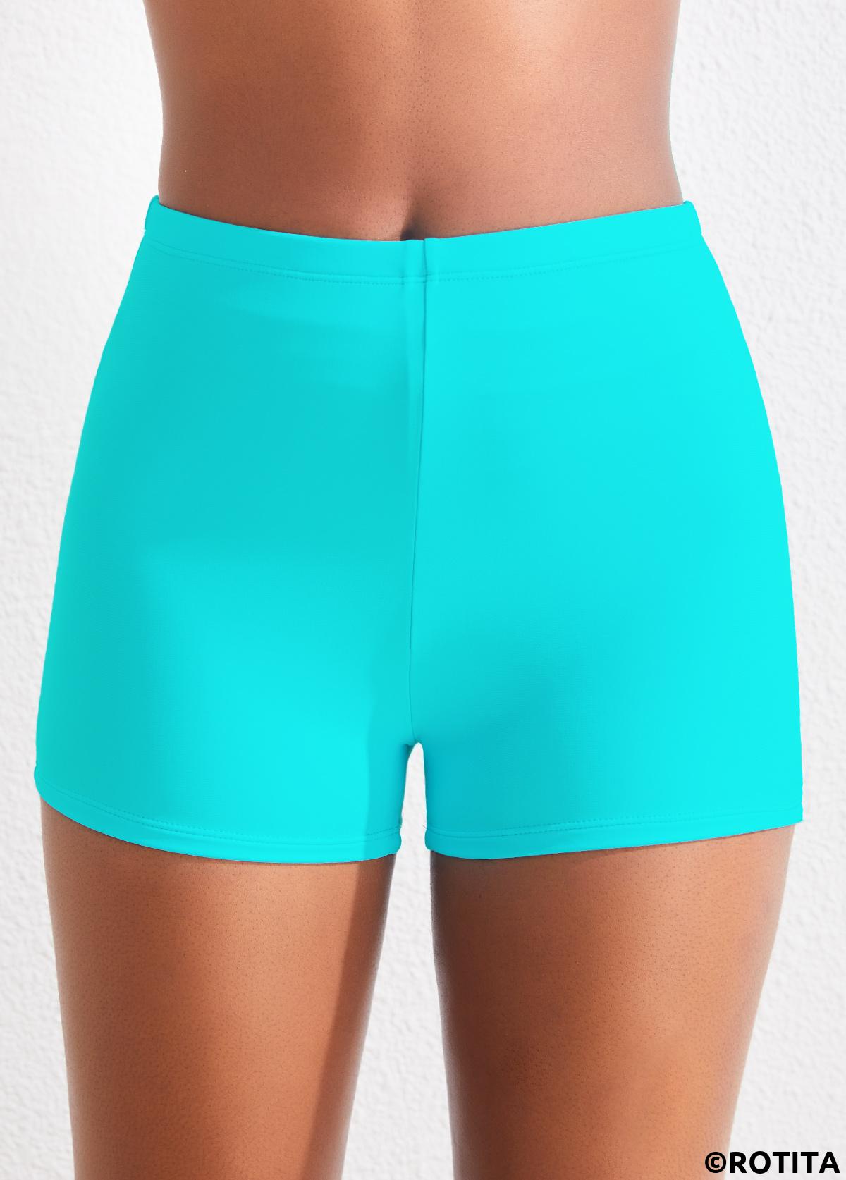 Cyan swimwear,Plain Color swimwear,ROTITA Cyan Mid Waisted Stretch Swim Shorts