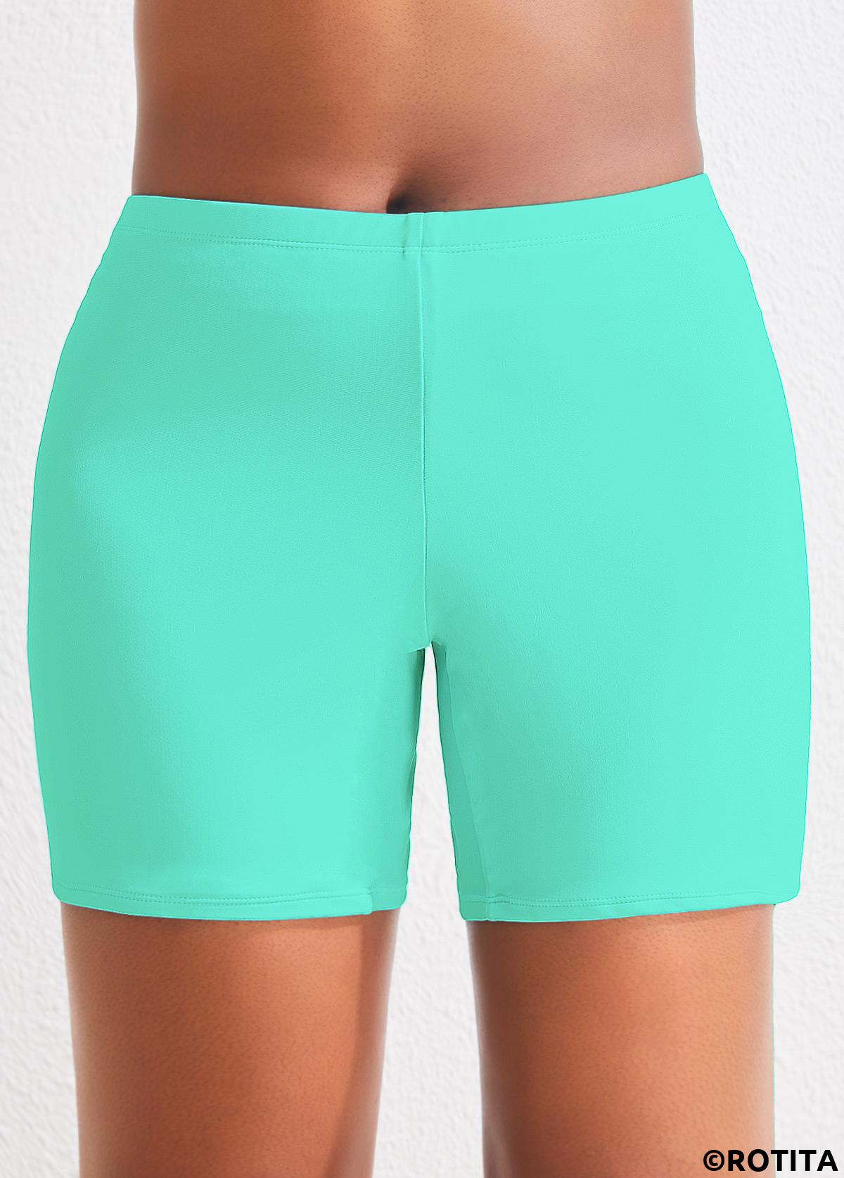 ROTITA Plus Size High Waisted Mint Green Swim Shorts