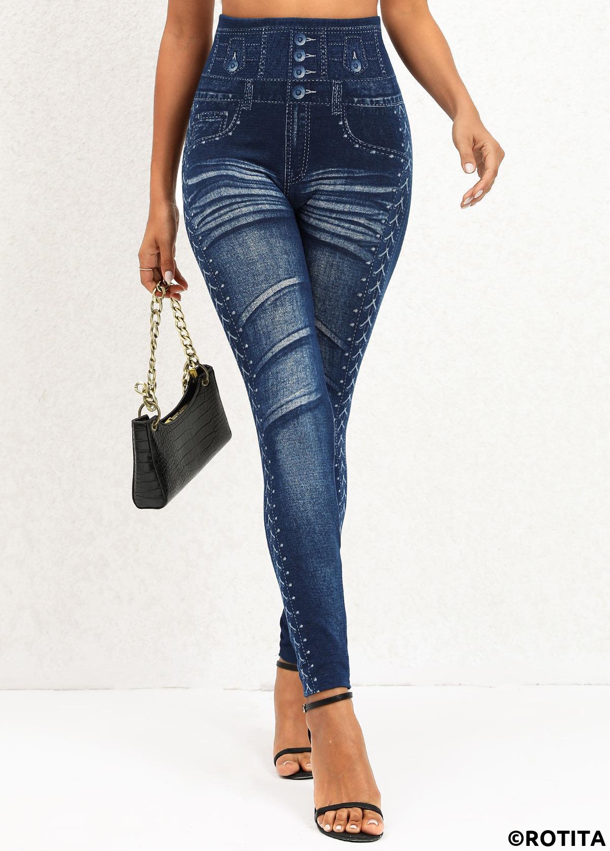 Denim Blue bottoms,Other bottoms,Denim Blue High Waisted Elastic Waist Leggings