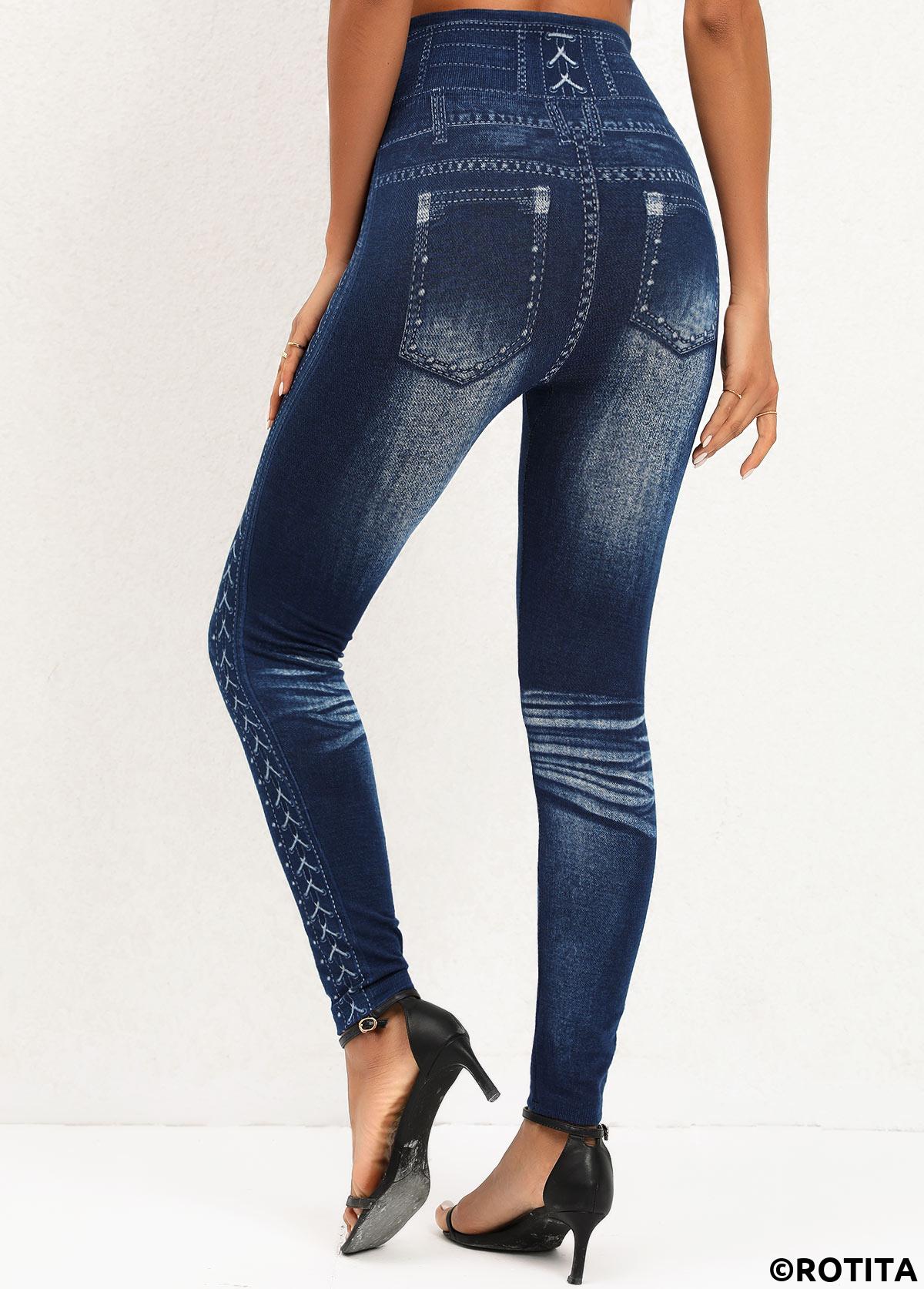 Denim Blue bottoms,Other bottoms,Denim Blue High Waisted Elastic Waist Leggings